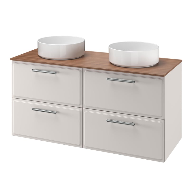Zestaw szafka pod umywalkę z 2 umywalkami nablatowymi Pearl 4 szuflady 120 cm biała Sensea