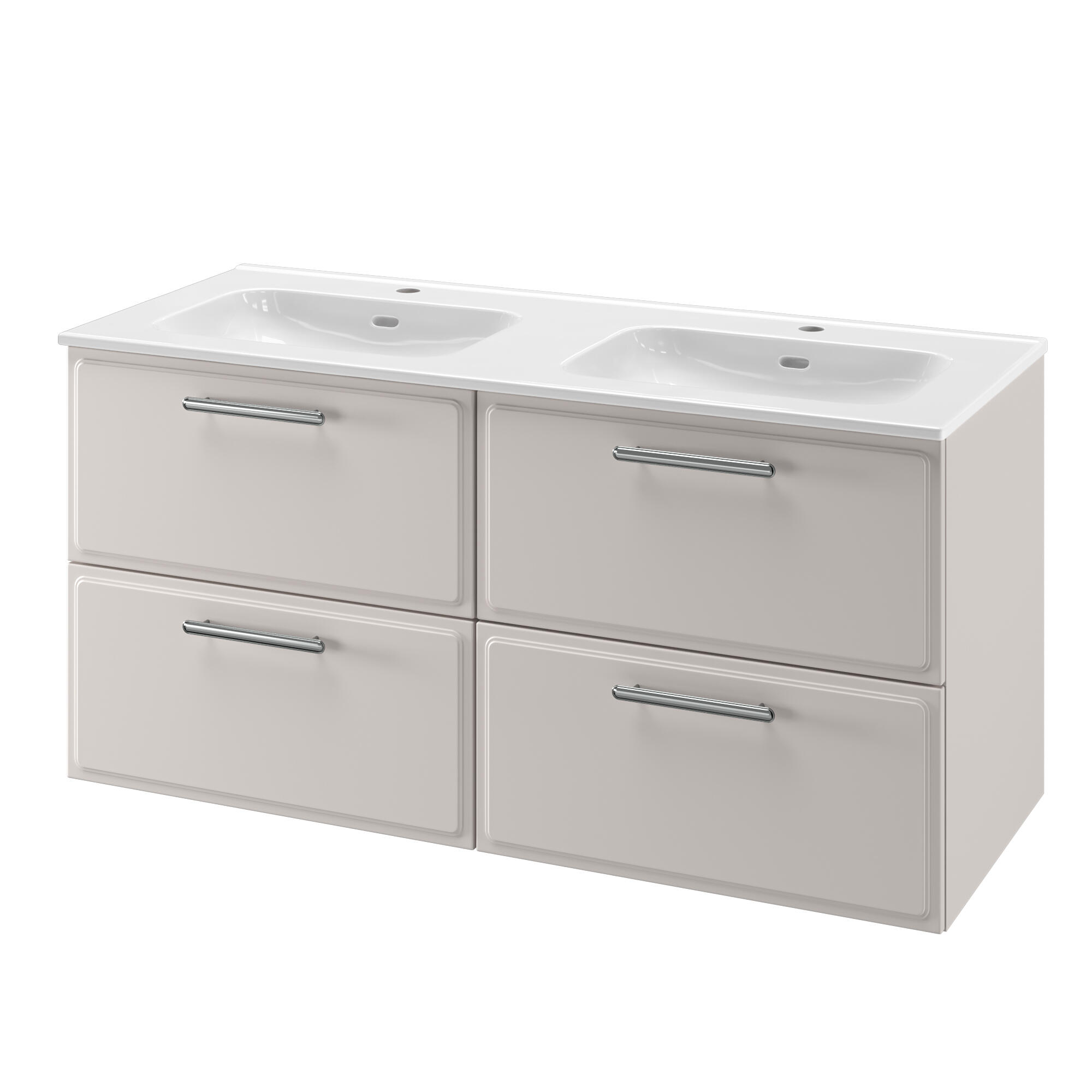 Zestaw szafka pod umywalkę z 2 umywalkami Pearl 4 szuflady 120 cm biała Sensea
