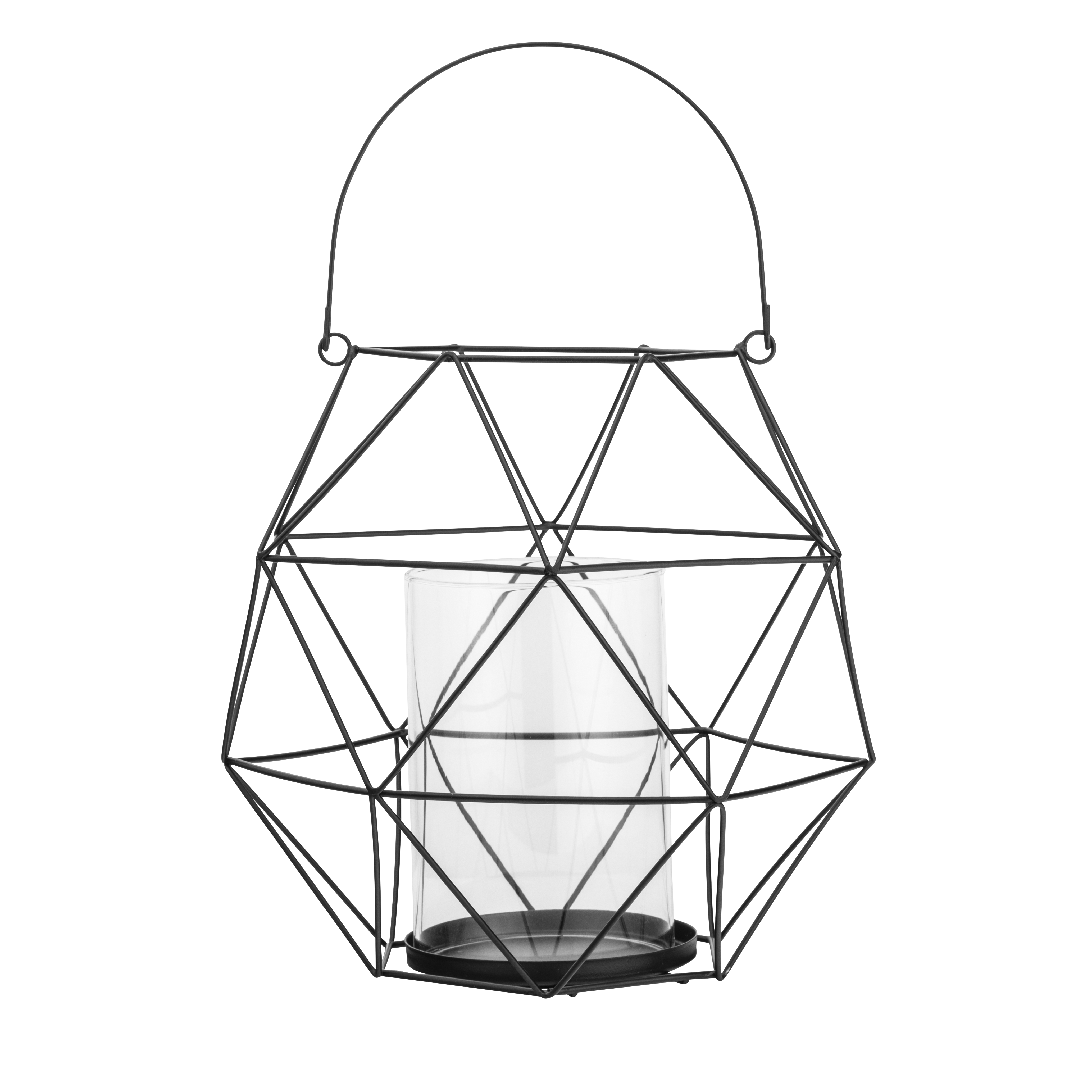 Lampion z uchwytem na świecę metalowy wys. 22 cm czarny