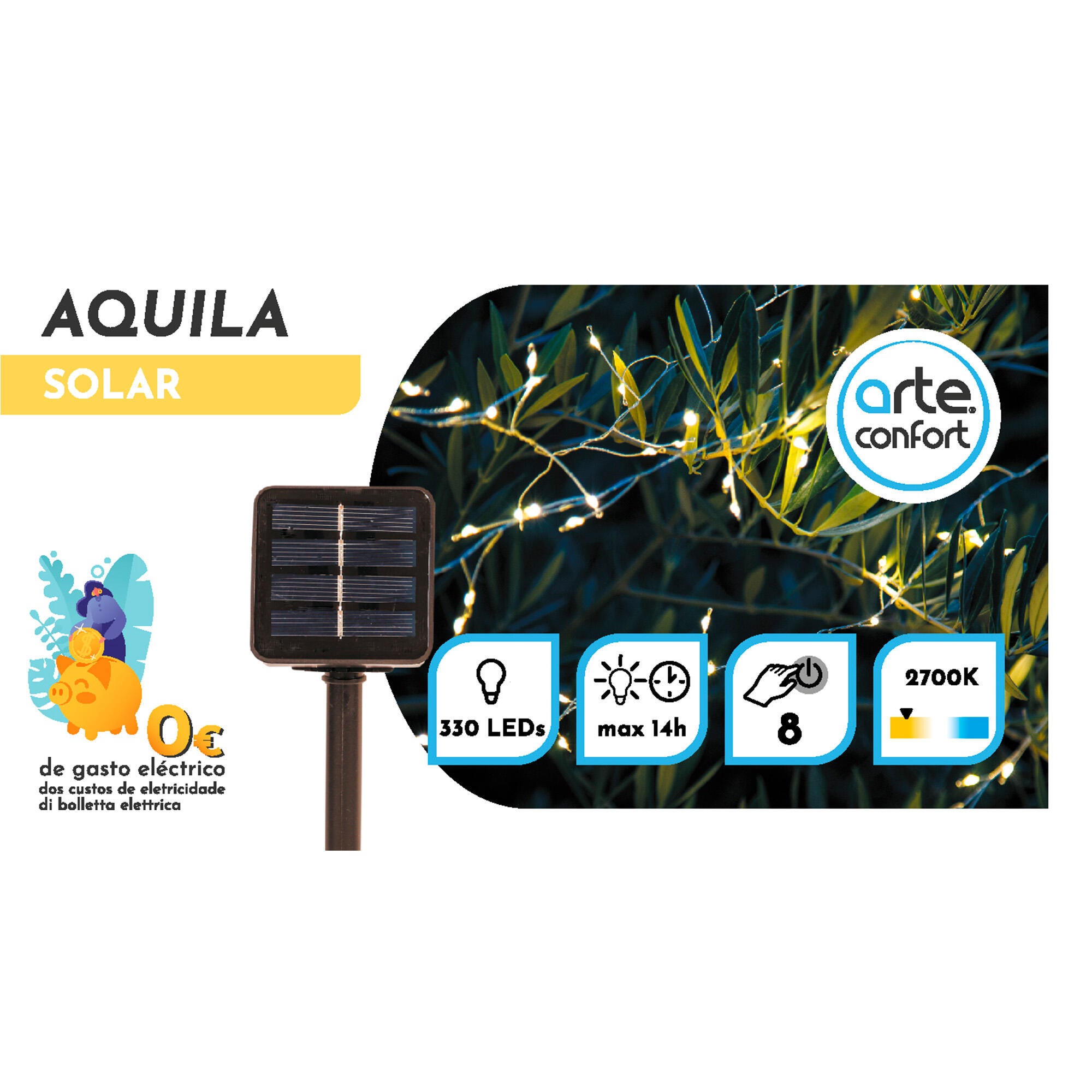 Guirnalda solar exterior LED blanco cálido con sensor crepuscular AQUILA 2m IP65 y 14h. autonomía - 4