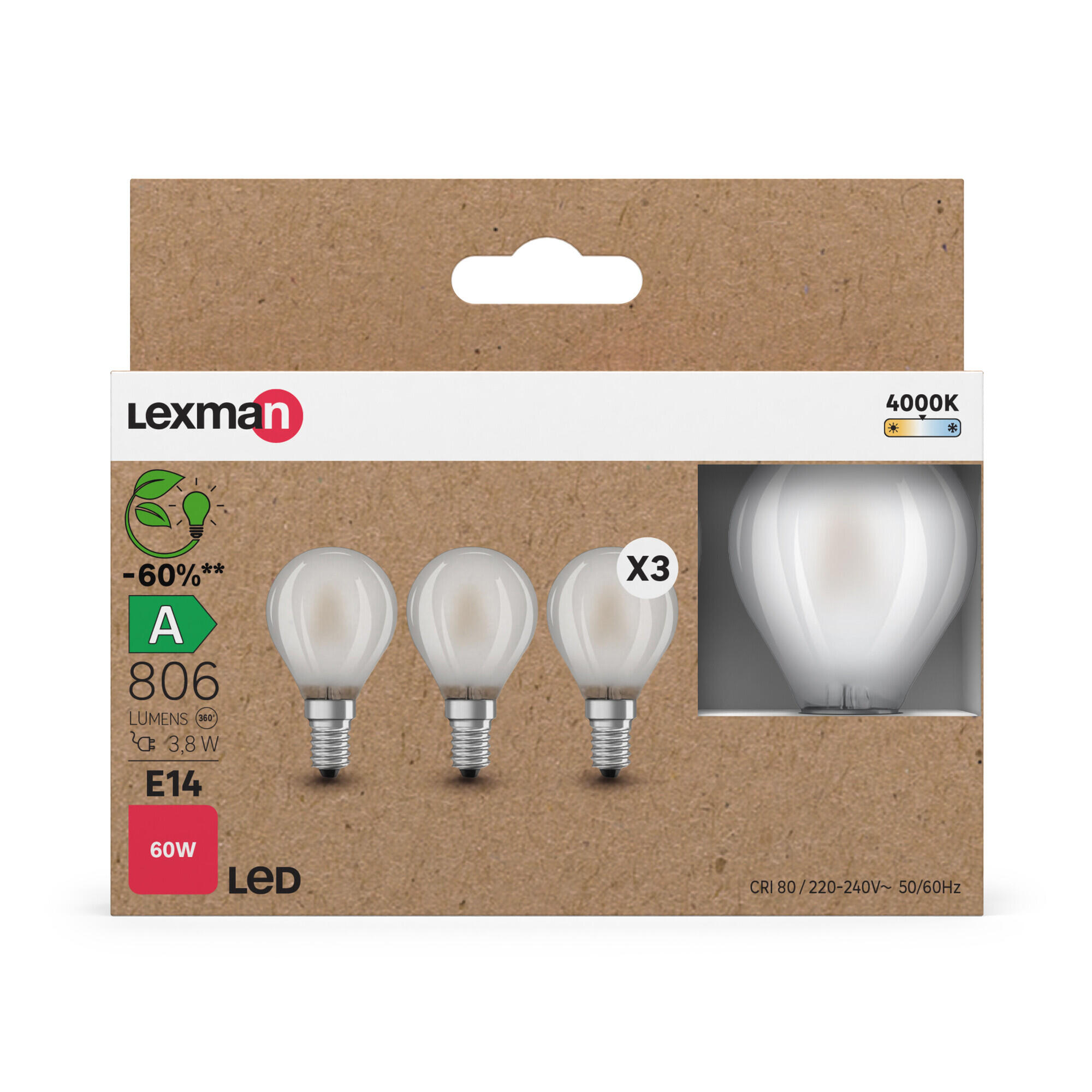 Pack 3 lâmpada LED E14 806lm 4000K Lexman - 7