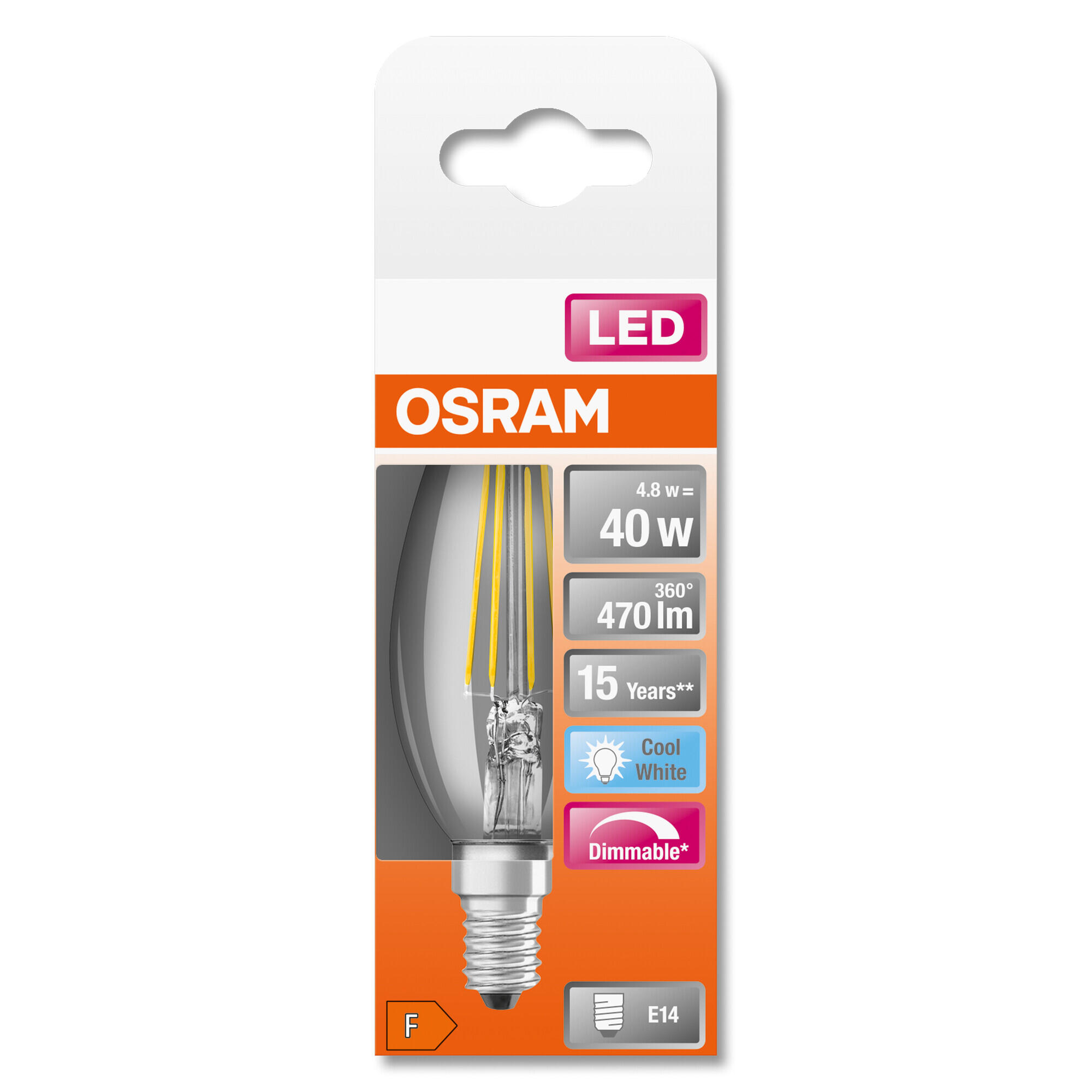 Lâmpada LED filamentos E14 vela 470 lm luz branca fria 4000K 15K0H regulável - 7