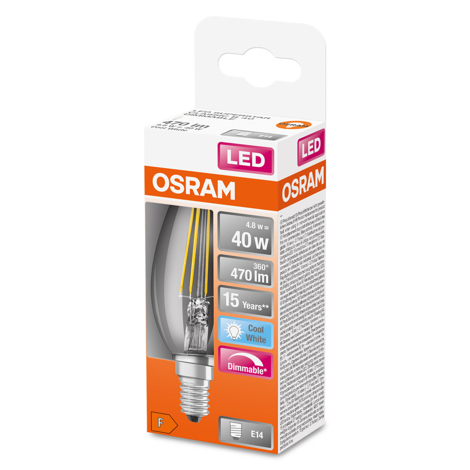 Lâmpada LED filamentos E14 vela 470 lm luz branca fria 4000K 15K0H regulável - 6