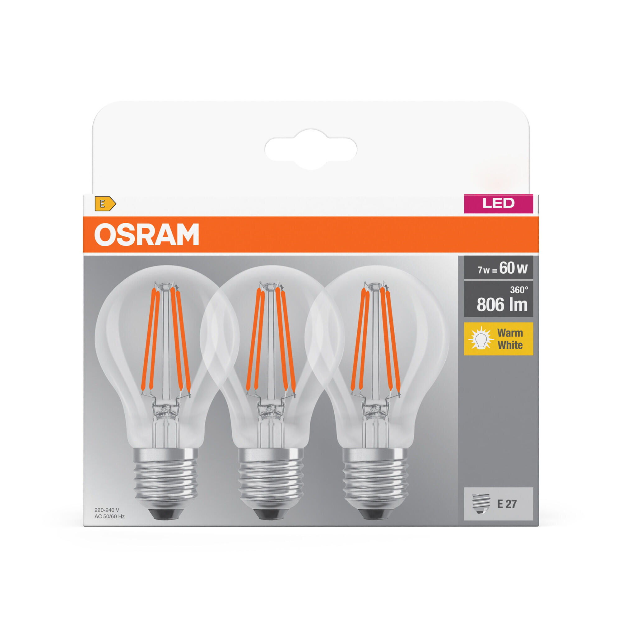 Pack 3 Lâmpadas led filamentos E27 standard 806 lm luz amarela Osram - 7