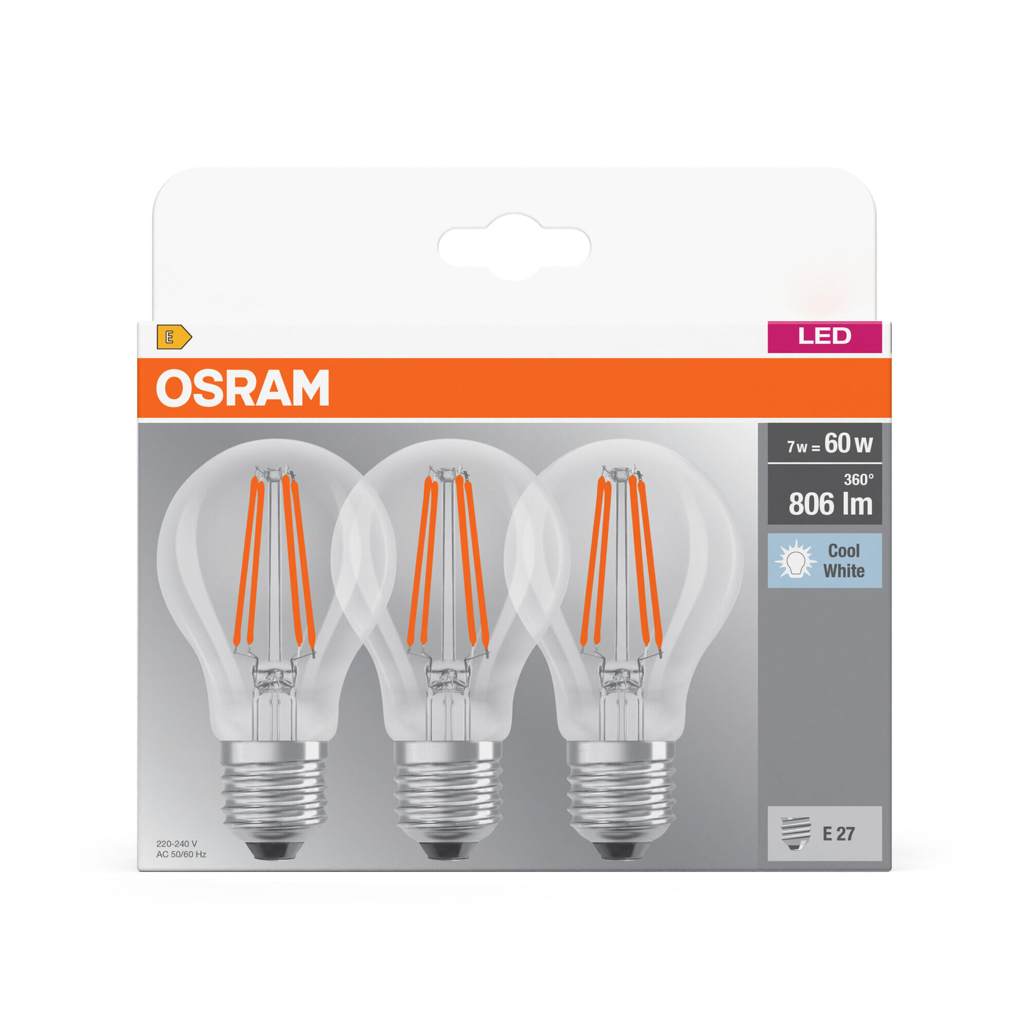 Pack 3 Lâmpadas led filamentos E27 standard 7W/806 lm luz neutra MT - 7