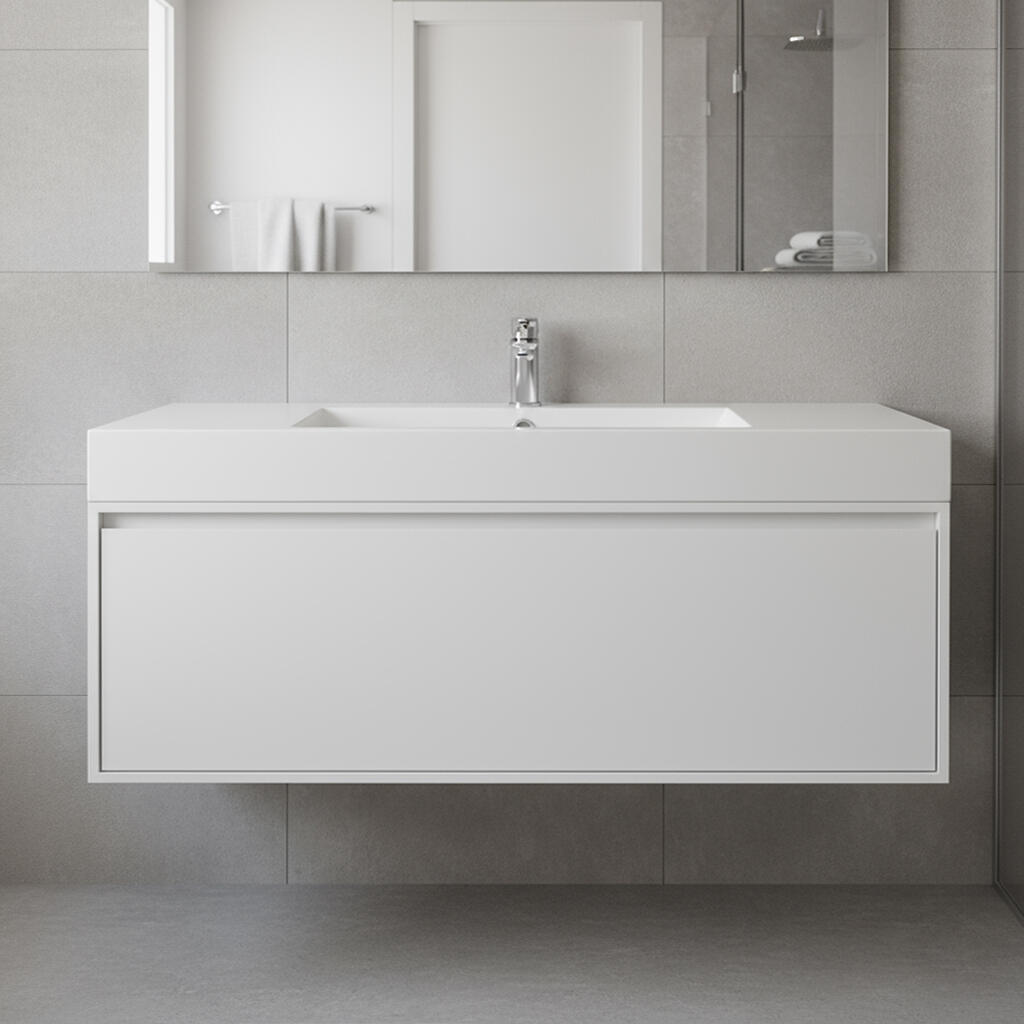 Mobile da bagno sospeso sotto lavabo L 120 x H 32 x P 48 cm bianco laccato lucido, 1 cassetto SENSEA Neo - 3