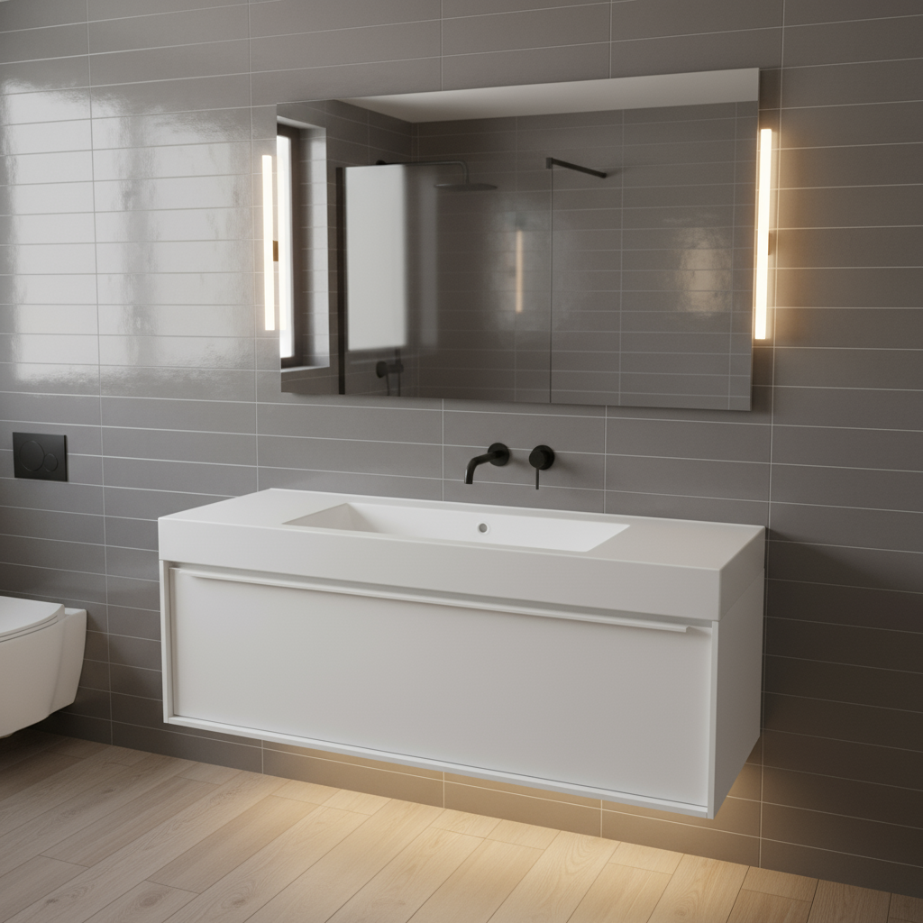 Mobile da bagno sospeso sotto lavabo L 120 x H 32 x P 48 cm bianco laccato lucido, 1 cassetto SENSEA Neo - 2