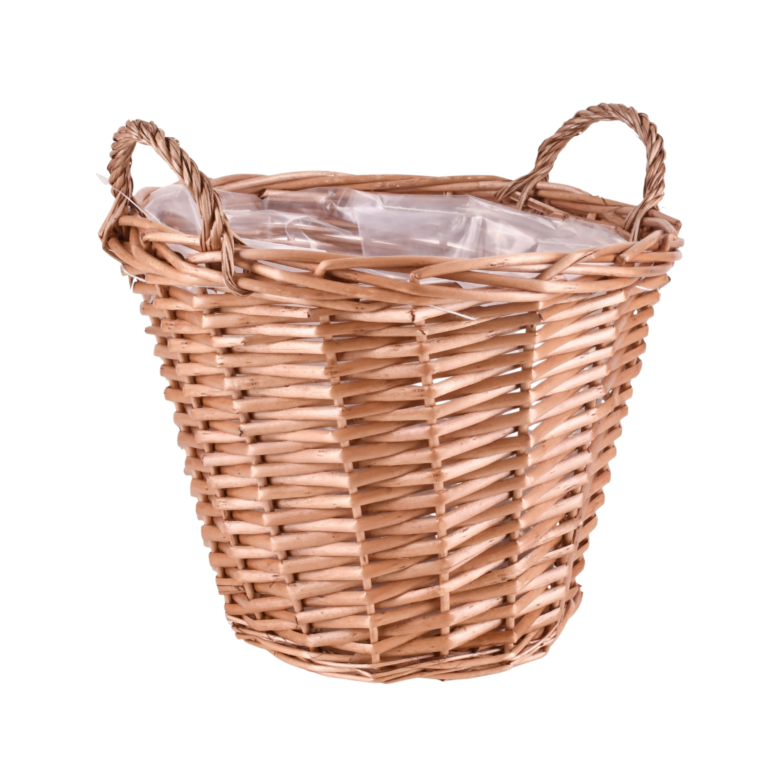 Kosz wiklinowy naturalny okrągły z uchwytami 27cm x 22cm x 27cm