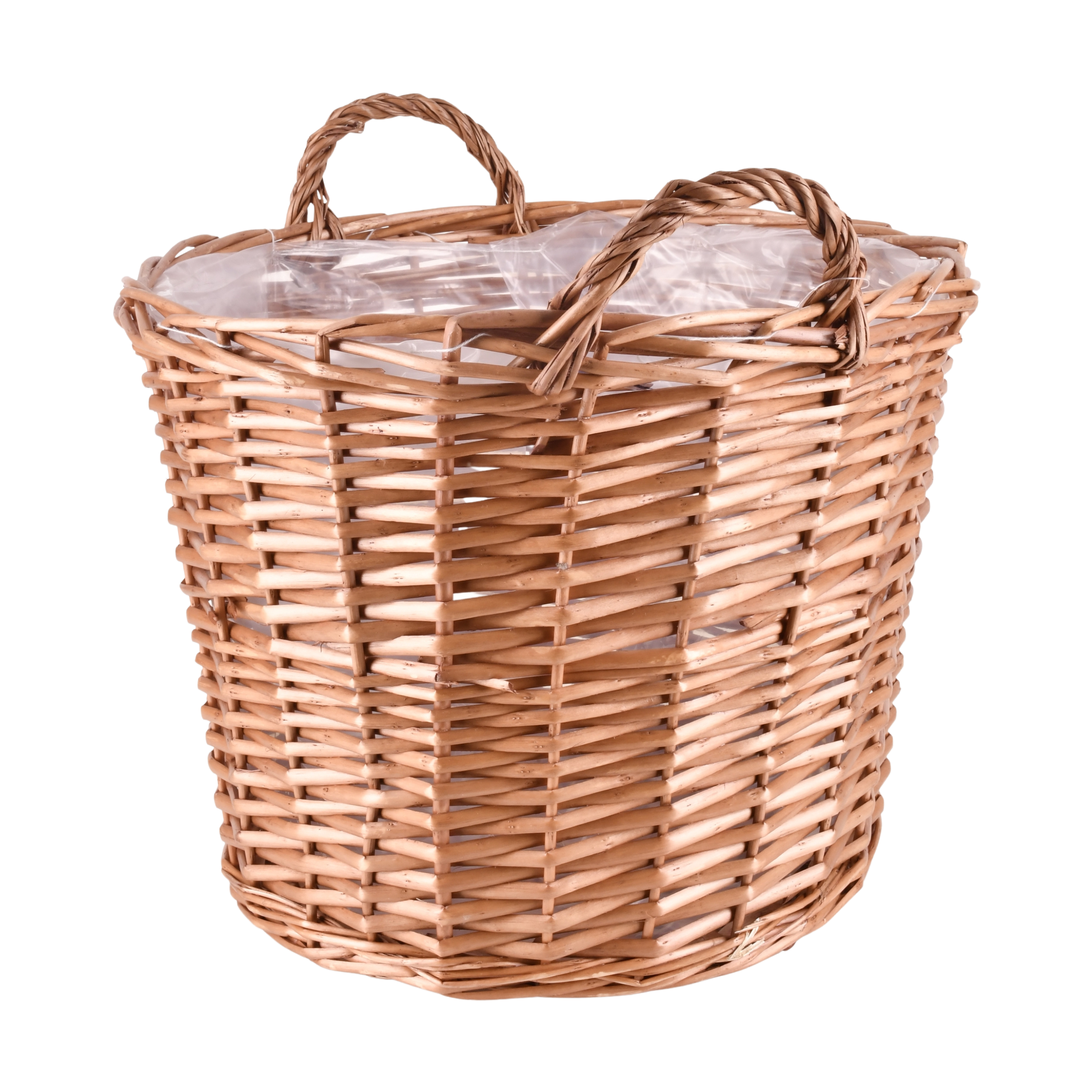 Kosz wiklinowy naturalny okrągły z uchwytami 32cm x 26cm x 32cm