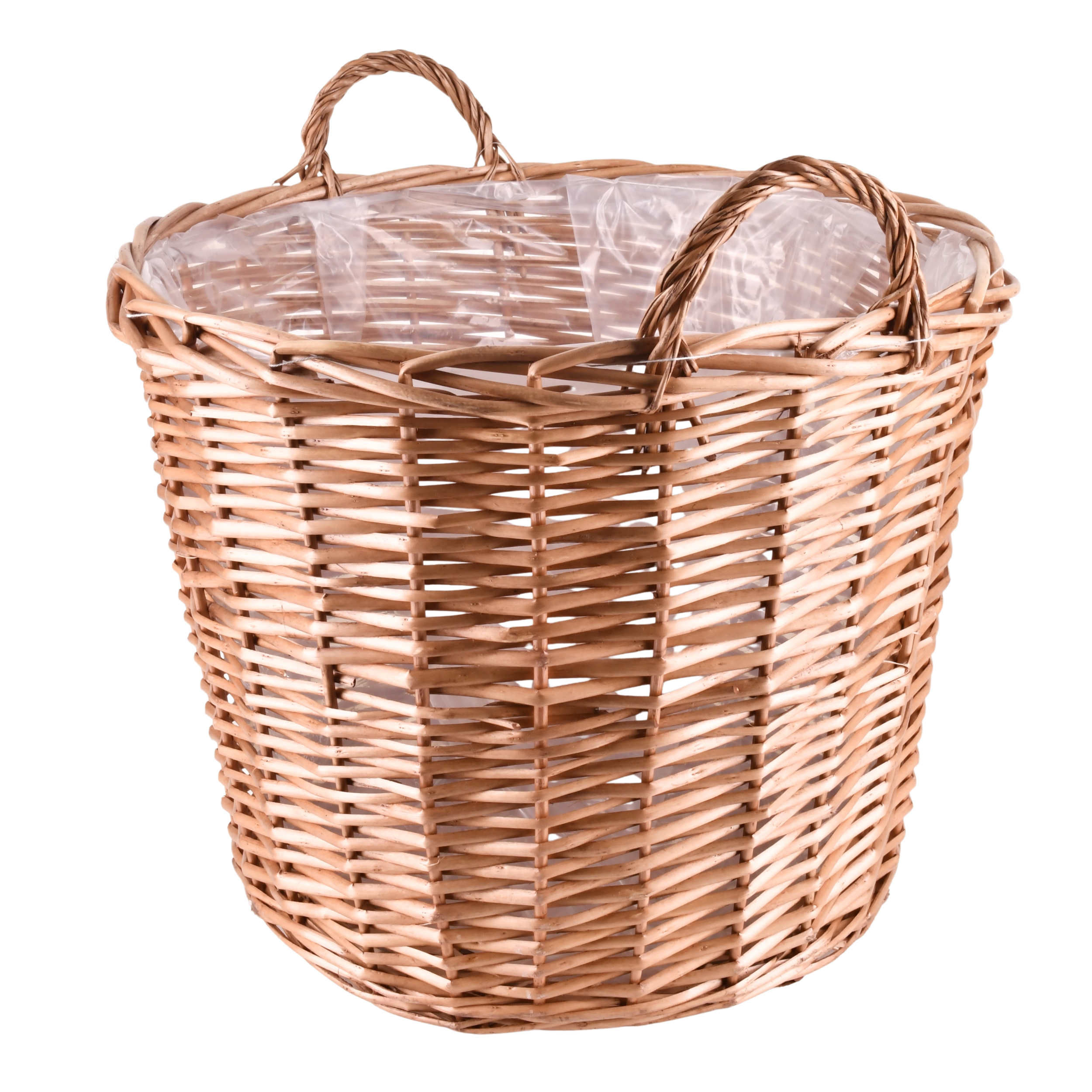 Kosz wiklinowy naturalny okrągły z uchwytami 39cm x 31cm x 39cm