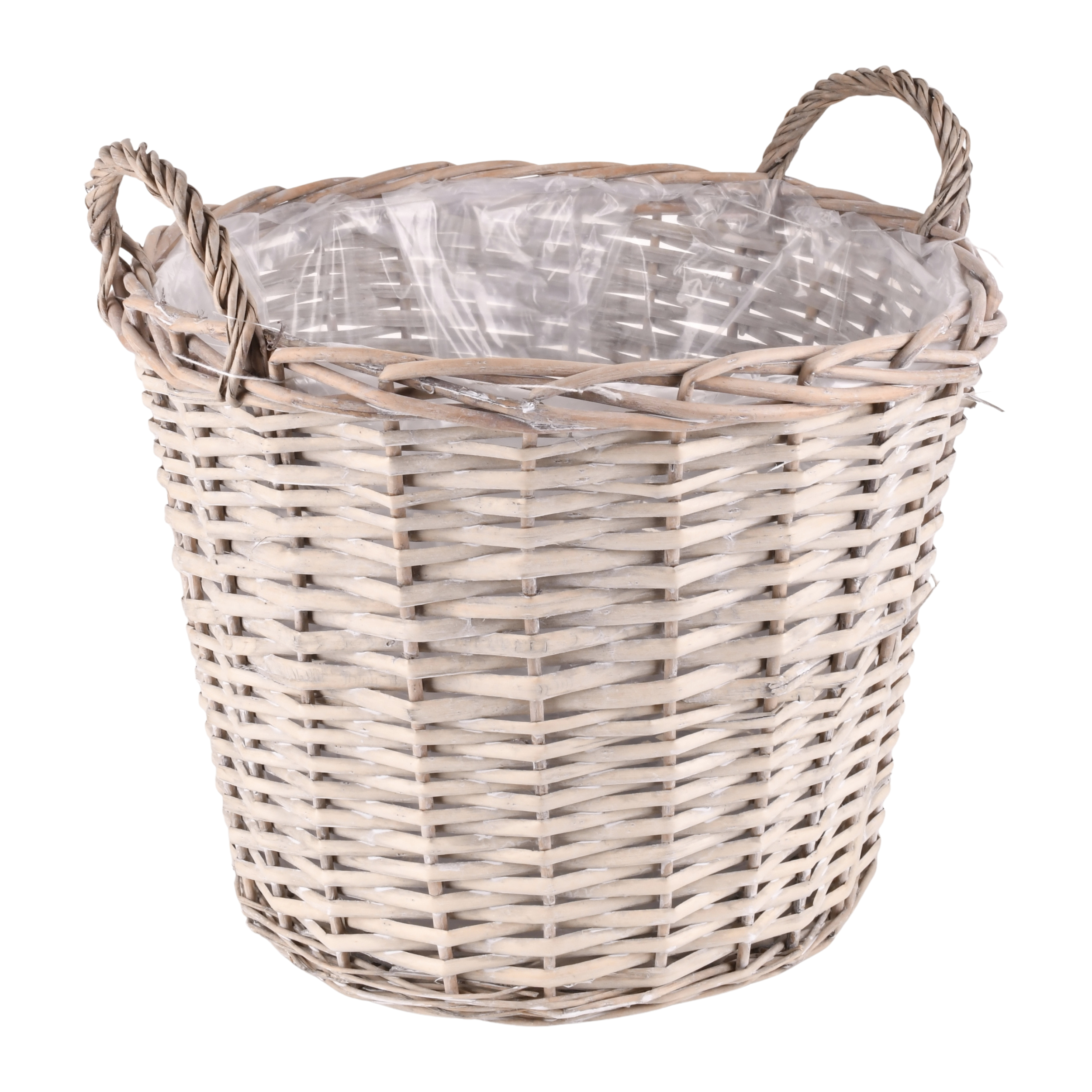 Kosz wiklinowy szary okrągły z uchwytami 39cm x 31cm x 39cm
