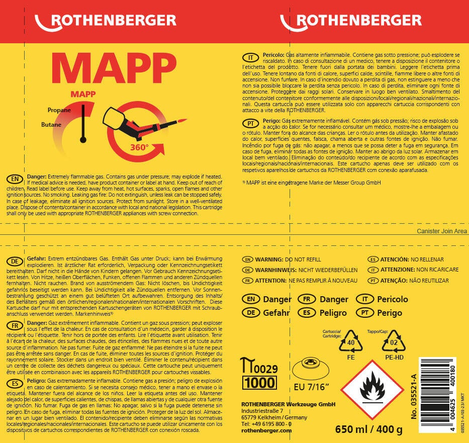 BOTELLA GAS PROPANO MAP EU ROTHENBERGER - 3