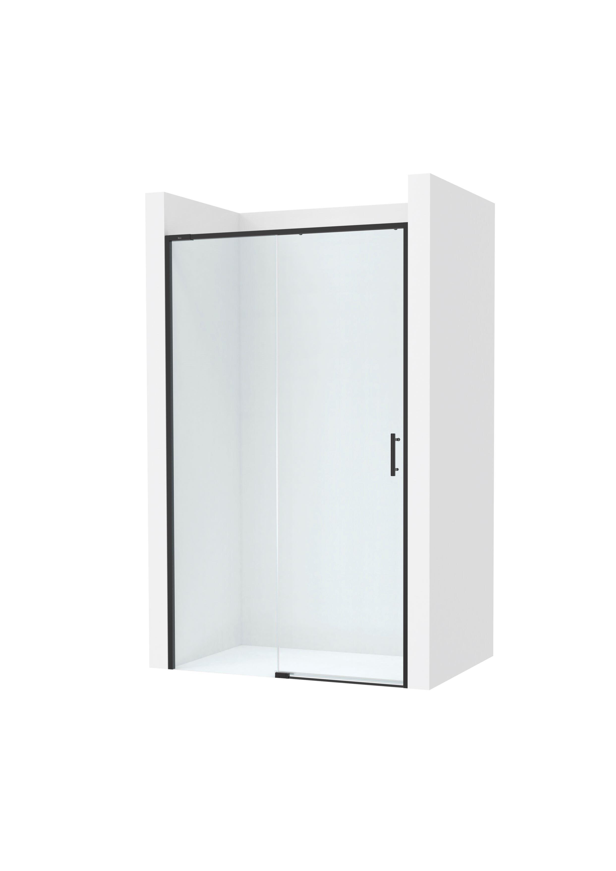 Mampara de ducha frontal 1 fijo + 1 puerta corredera transparente Alpine perfil aluminio negro (142.1-152)x200 cm cristal 6mm cierre de sobreponer sin guía inferior Roca - 5