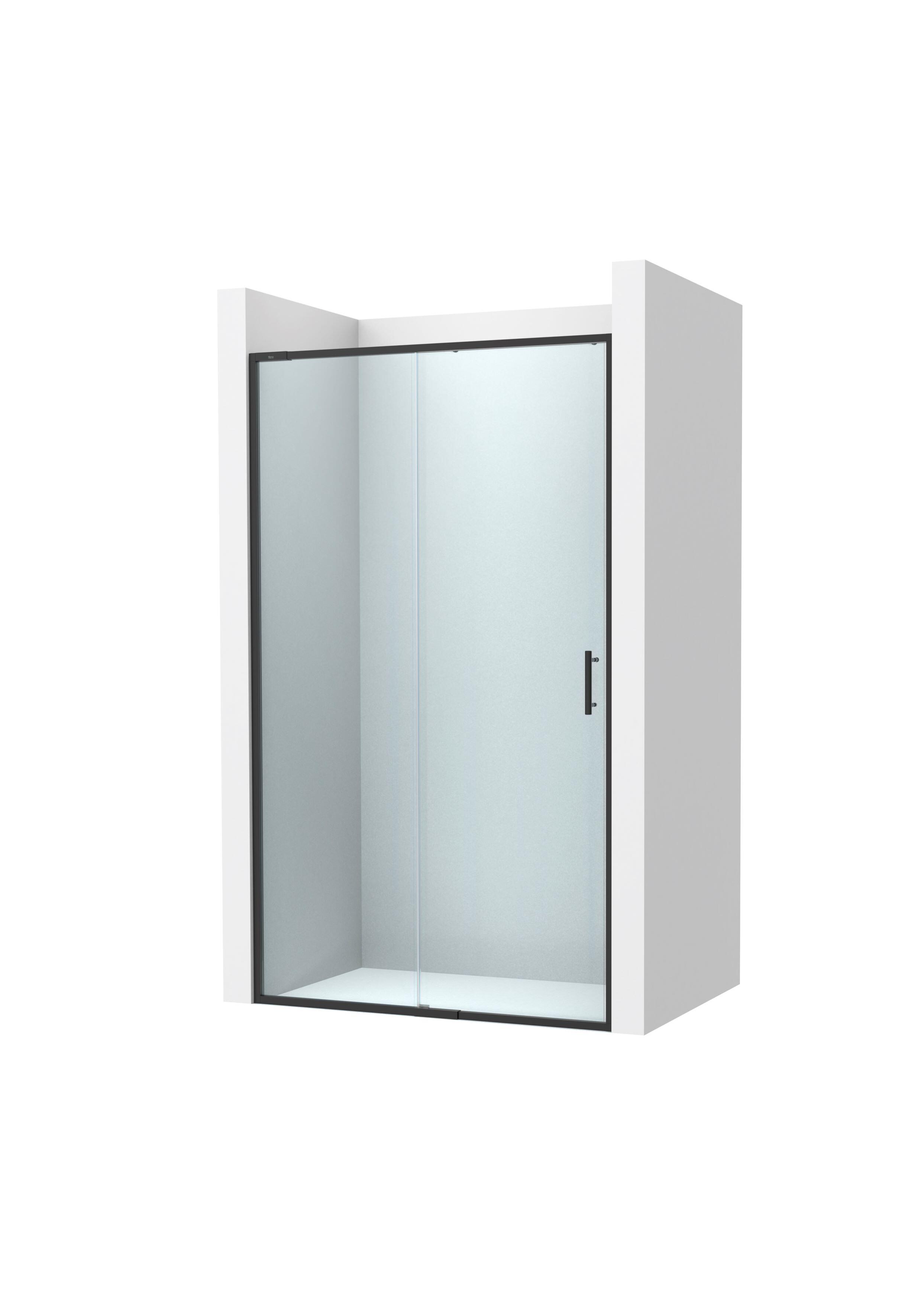 Mampara de ducha frontal 1 fijo + 1 puerta corredera transparente Alpine perfil aluminio negro (152.1-162)x200 cm cristal 6mm cierre de sobreponer Roca - 5