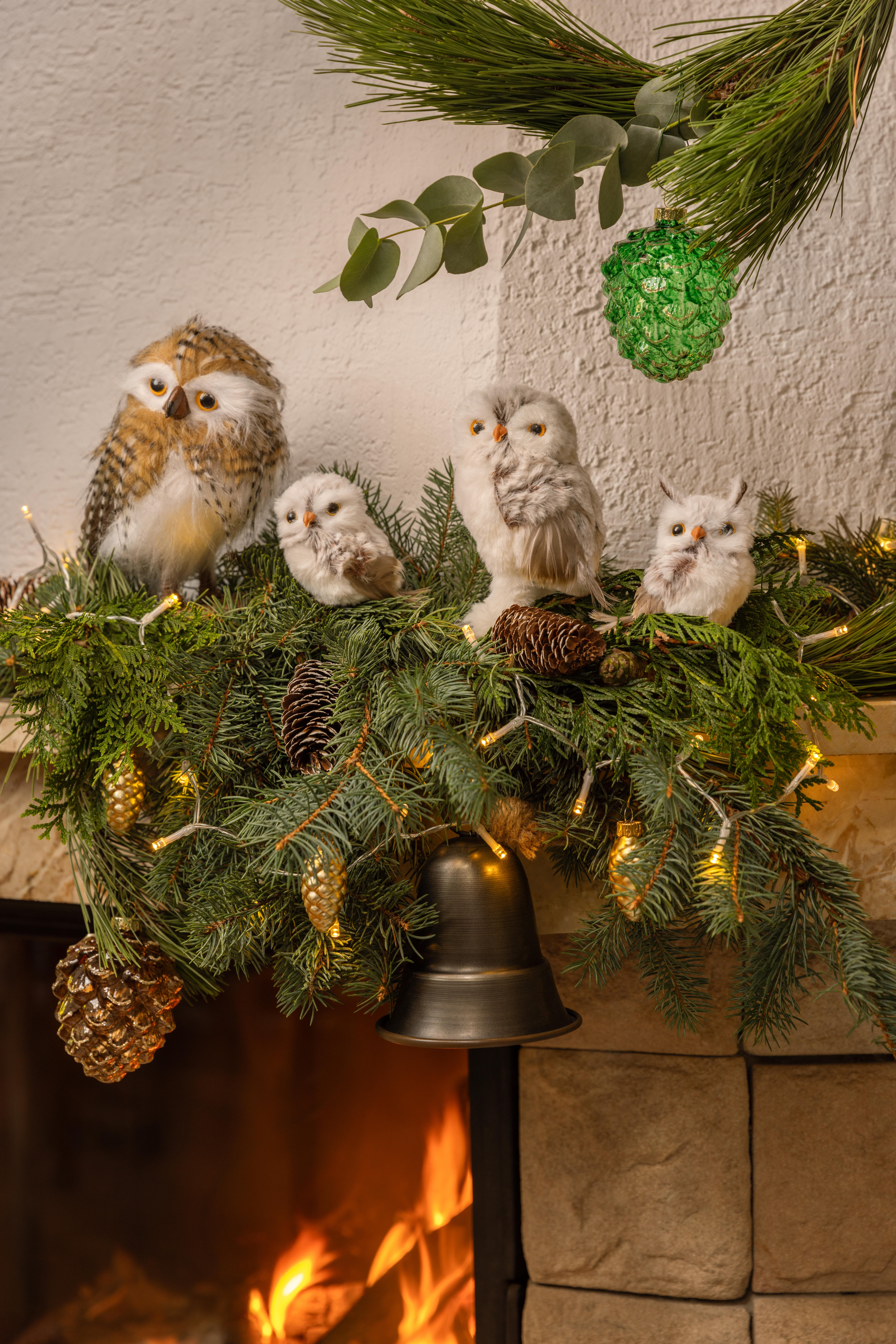 Ozdoba świąteczna sowa 19cm biało-brązowa - 2