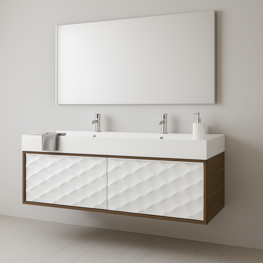 Mobile da bagno sospeso sotto lavabo L 120 x H 32 x P 48 cm noce laccato lucido, 2 cassetti SENSEA Neo - 3