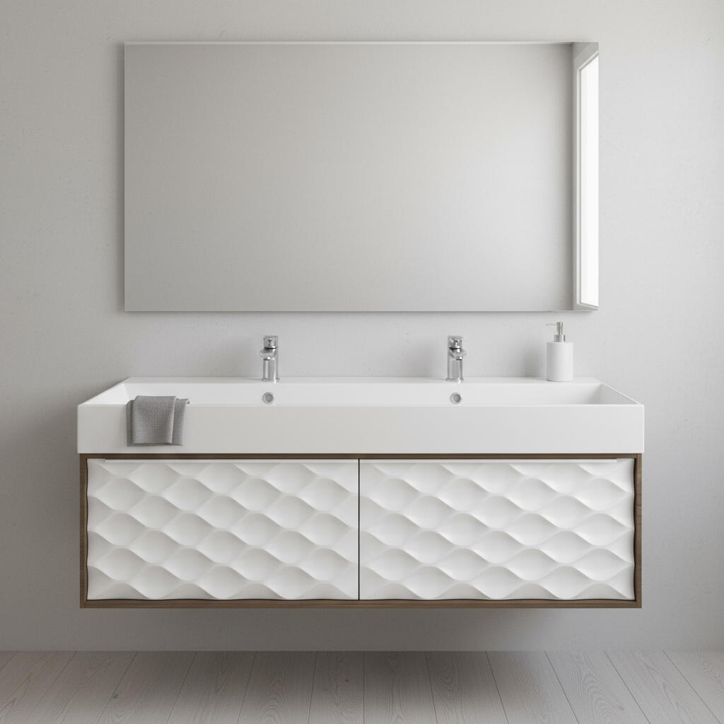 Mobile da bagno sospeso sotto lavabo L 120 x H 32 x P 48 cm noce laccato lucido, 2 cassetti SENSEA Neo - 2