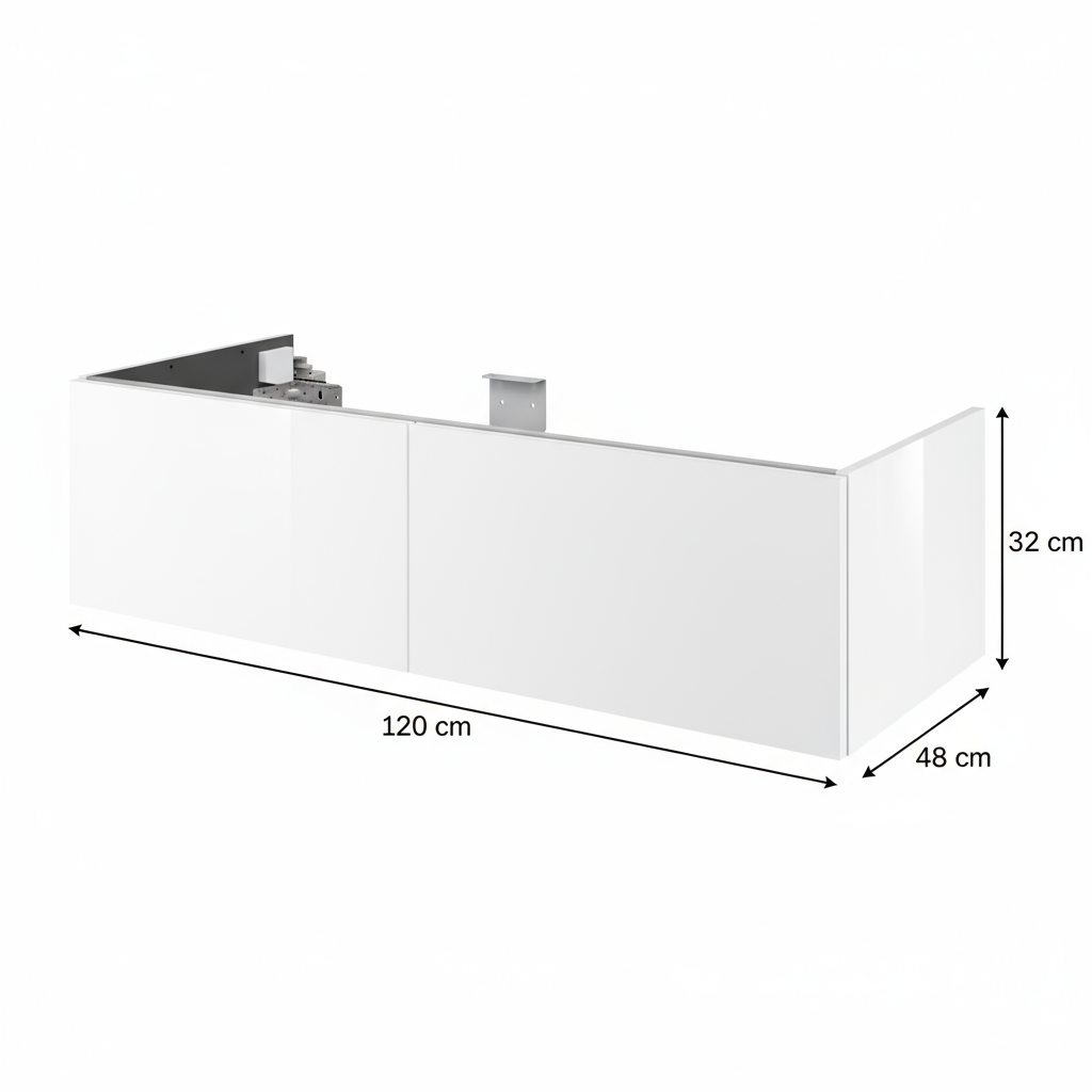 Mobile da bagno sospeso sotto lavabo L 120 x H 64 x P 48 cm bianco laccato opaco, 2 cassetti 2 ante Apertura push-pull SENSEA Neo, Maniglie acquistabili separatamente - 3