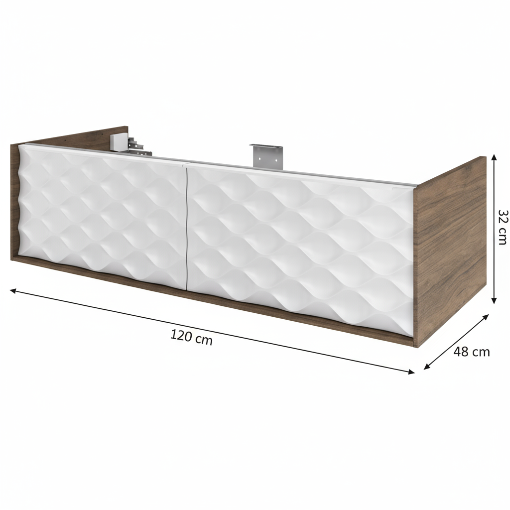 Mobile da bagno sospeso sotto lavabo L 120 x H 32 x P 48 cm noce laccato lucido, 2 cassetti SENSEA Neo - 5