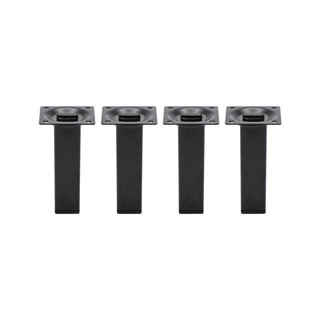 4 pieds de meubles CIME fixe carré, acier noir Ht. 10 cm x Diam.25 mm