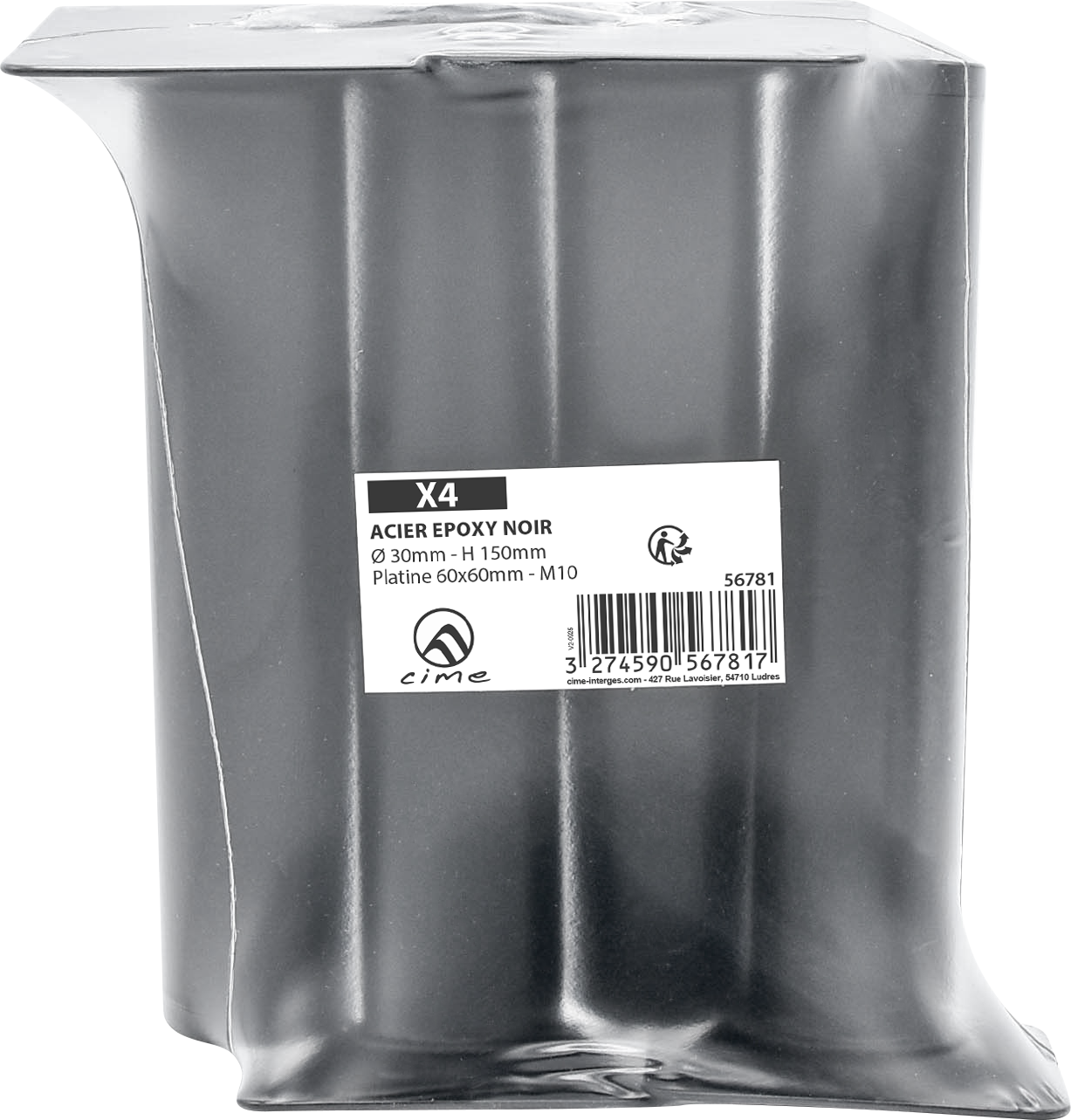 4 pieds de meubles CIME fixe rond, acier noir Ht. 15 cm x D. 30 mm - 7