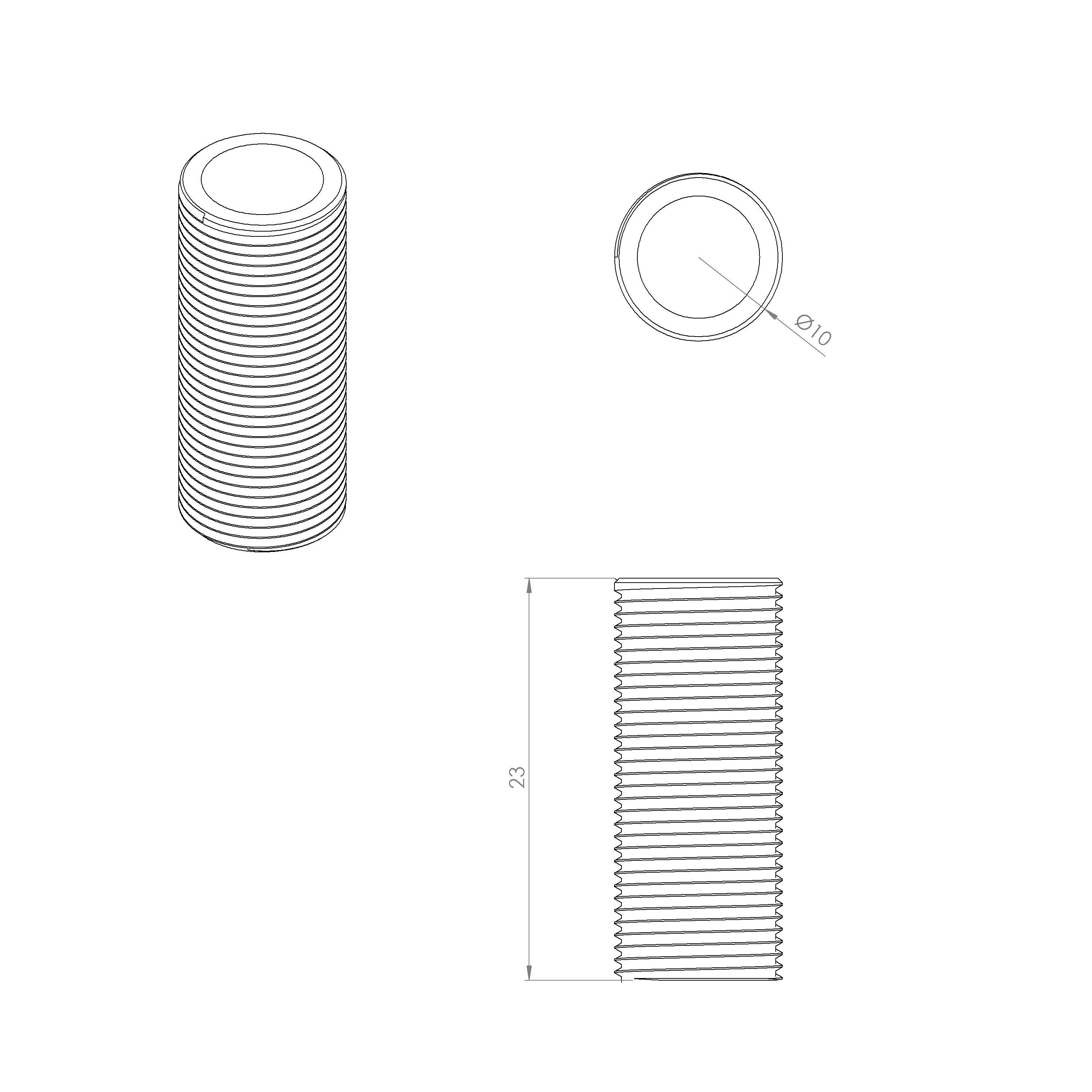 4 adaptateurs acier laiton pour pied de lit, à visser, Diam.10 x H.23 mm - 4