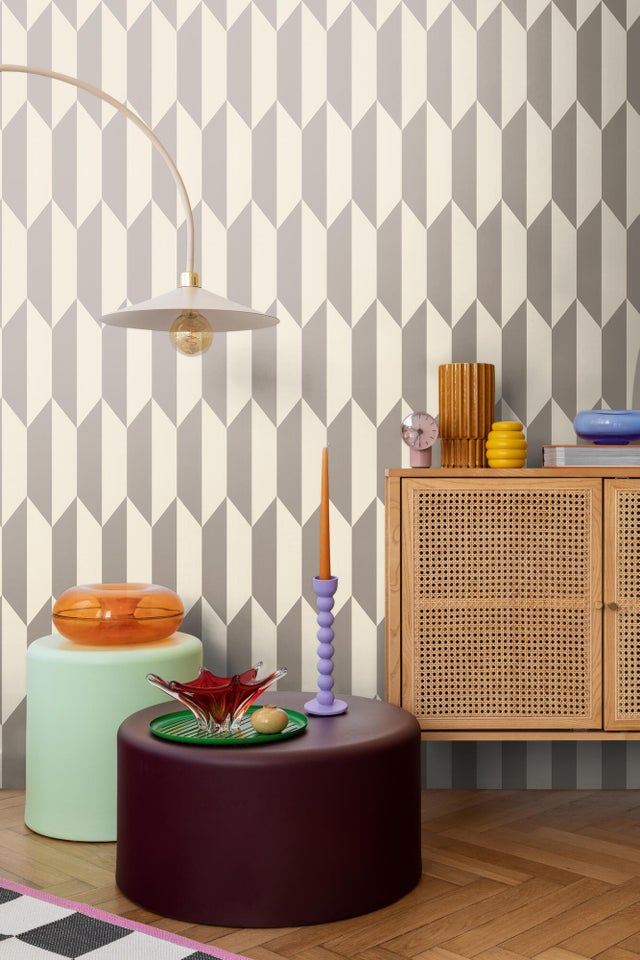 Papier peint intissé cosmo stories geo 3D blanc et argent