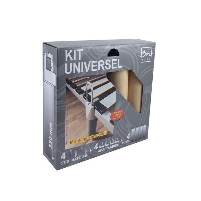 4 pieds de lit universels hêtre verni à fixer sur cadre Bar Plus, ⌀6 x H.20 cm