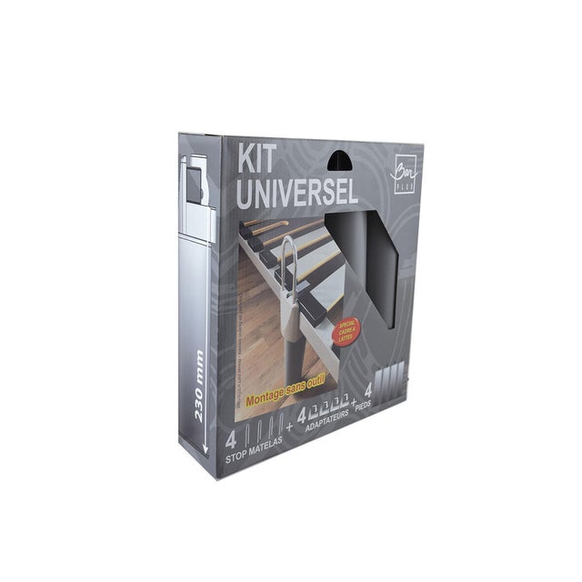 4 pieds de lit universels hêtre gris à fixer sur cadre Bar Plus, ⌀6 x H.20 cm