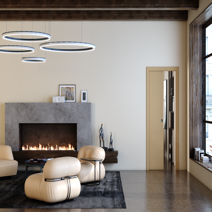 Grâce au système à galandage Pronto, la porte coulisse à l'intérieur de la cloison