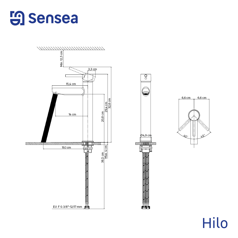 Grifo de lavabo SENSEA Studio bimando caño alto cromo brillo. Apertura en frío. Latón - 4