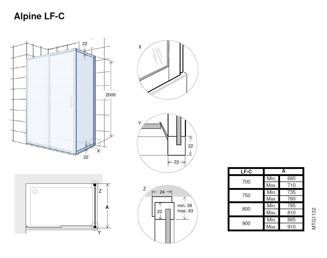 Panel lateral fijo para mampara de ducha frontal transparente Alpine perfil aluminio negro 68x200 cm cristal templado de seguridad 6mm espesor Antical Roca - 2