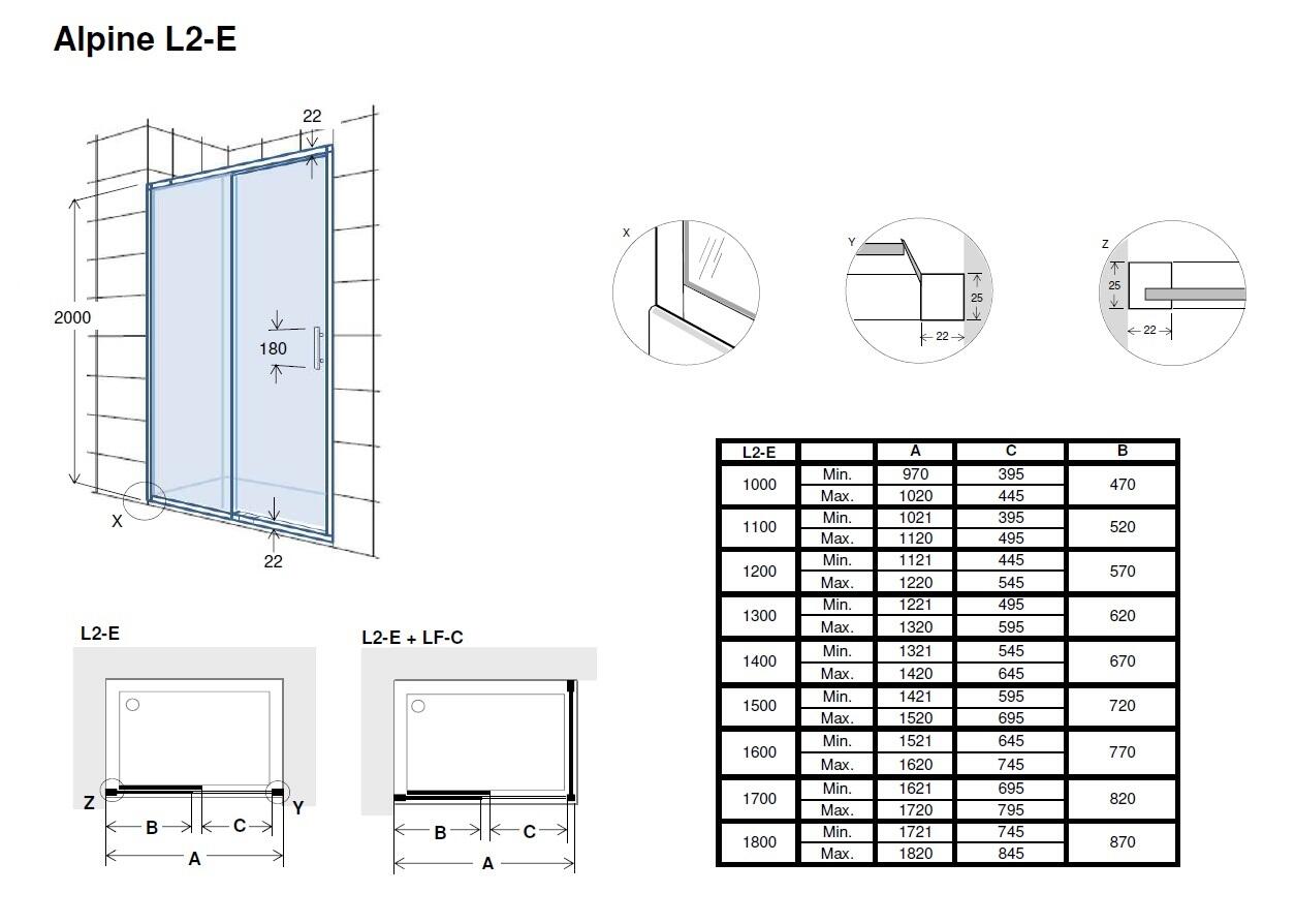 Mampara de ducha frontal 1 fijo + 1 puerta corredera transparente Alpine perfil aluminio negro (152.1-162)x200 cm cristal 6mm cierre de sobreponer Roca - 2