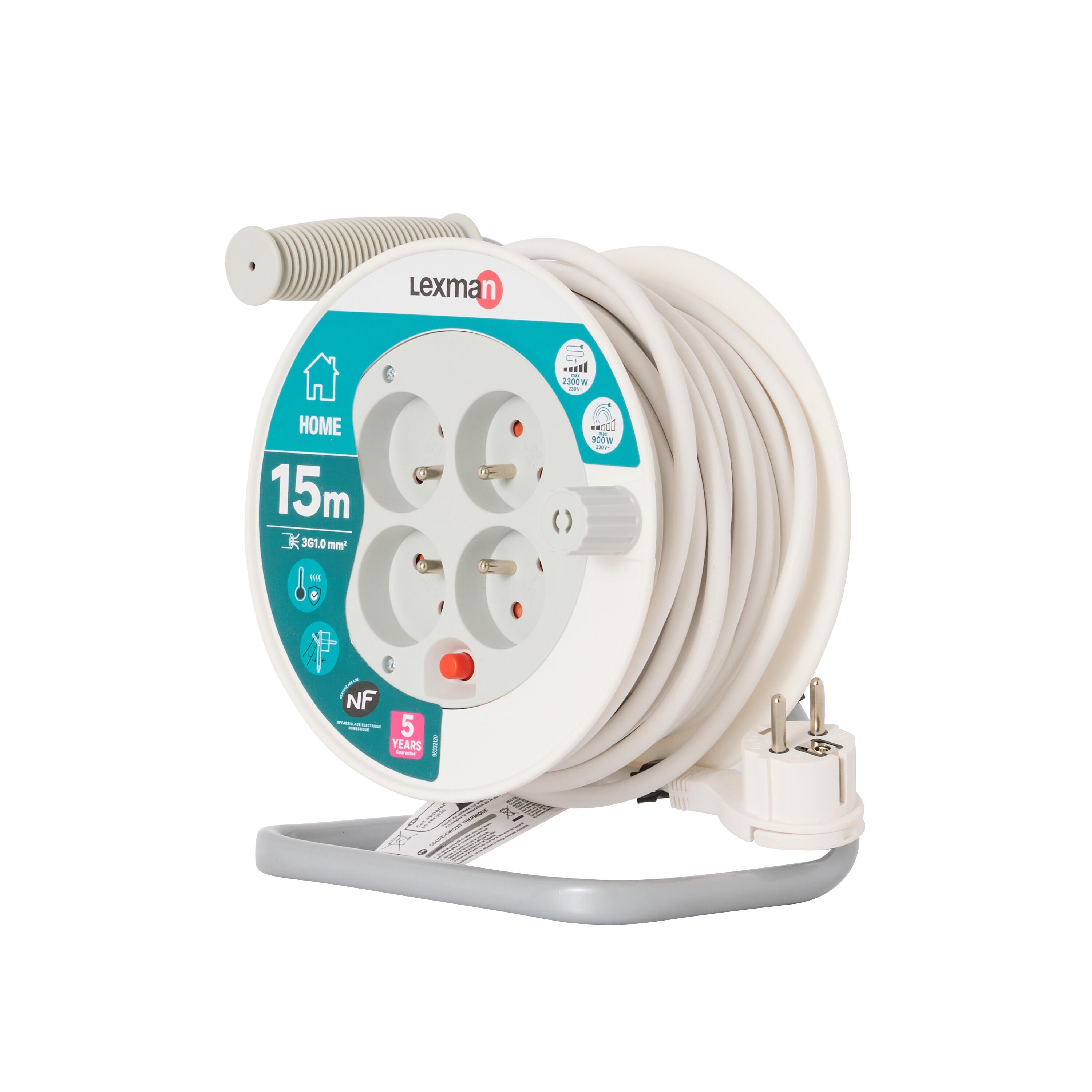 Enrouleur avec terre L.15 m H05VV-F 3G1 mm², LEXMAN - 4
