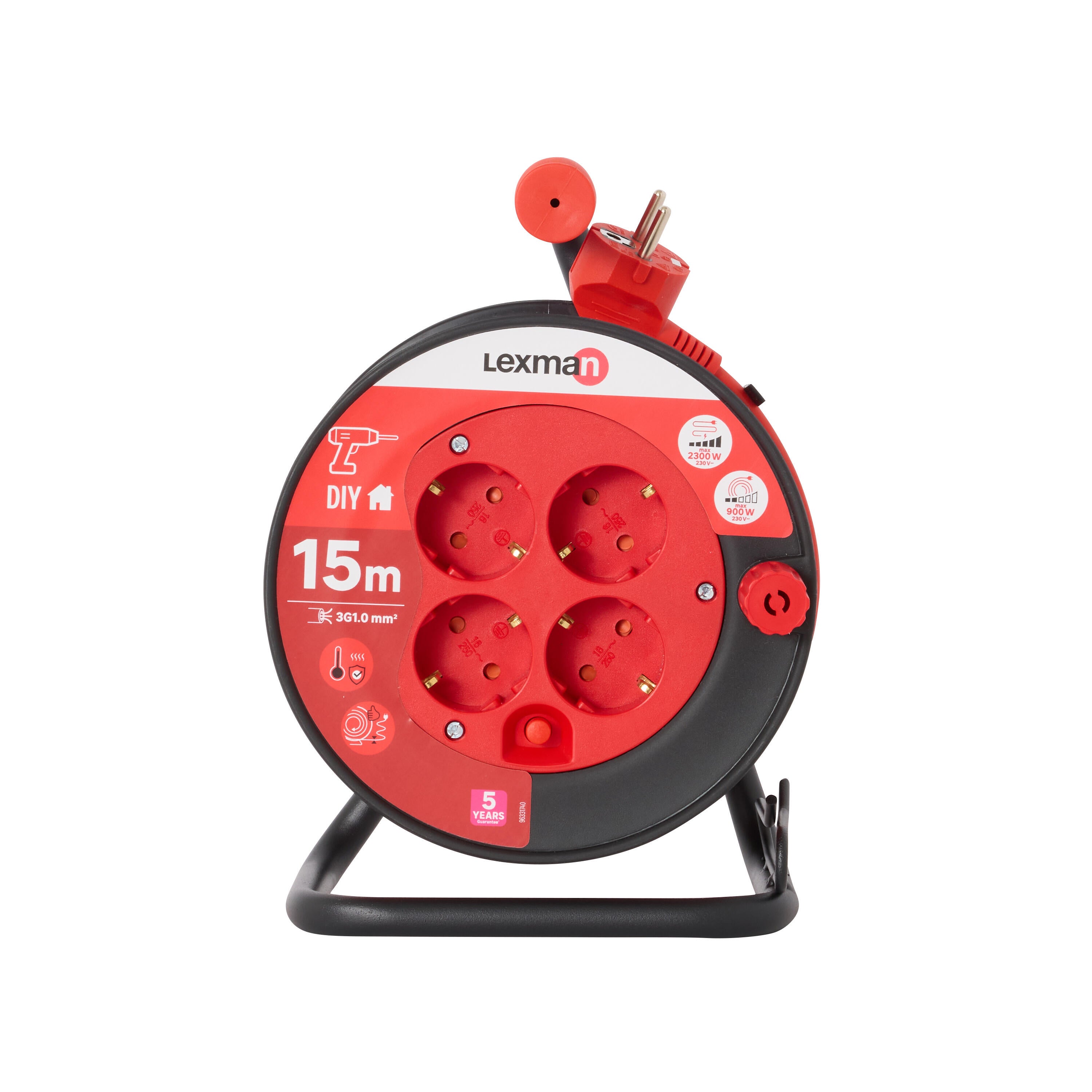 Enrolador LEXMAN 4 tomadas 3g1 H05-VVF 15metros vermelho/preto - 10