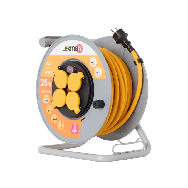Enrolador LEXMAN exterior IP55 4 tomadas 3g2,5 H07-RNF 25metros branco/cinza