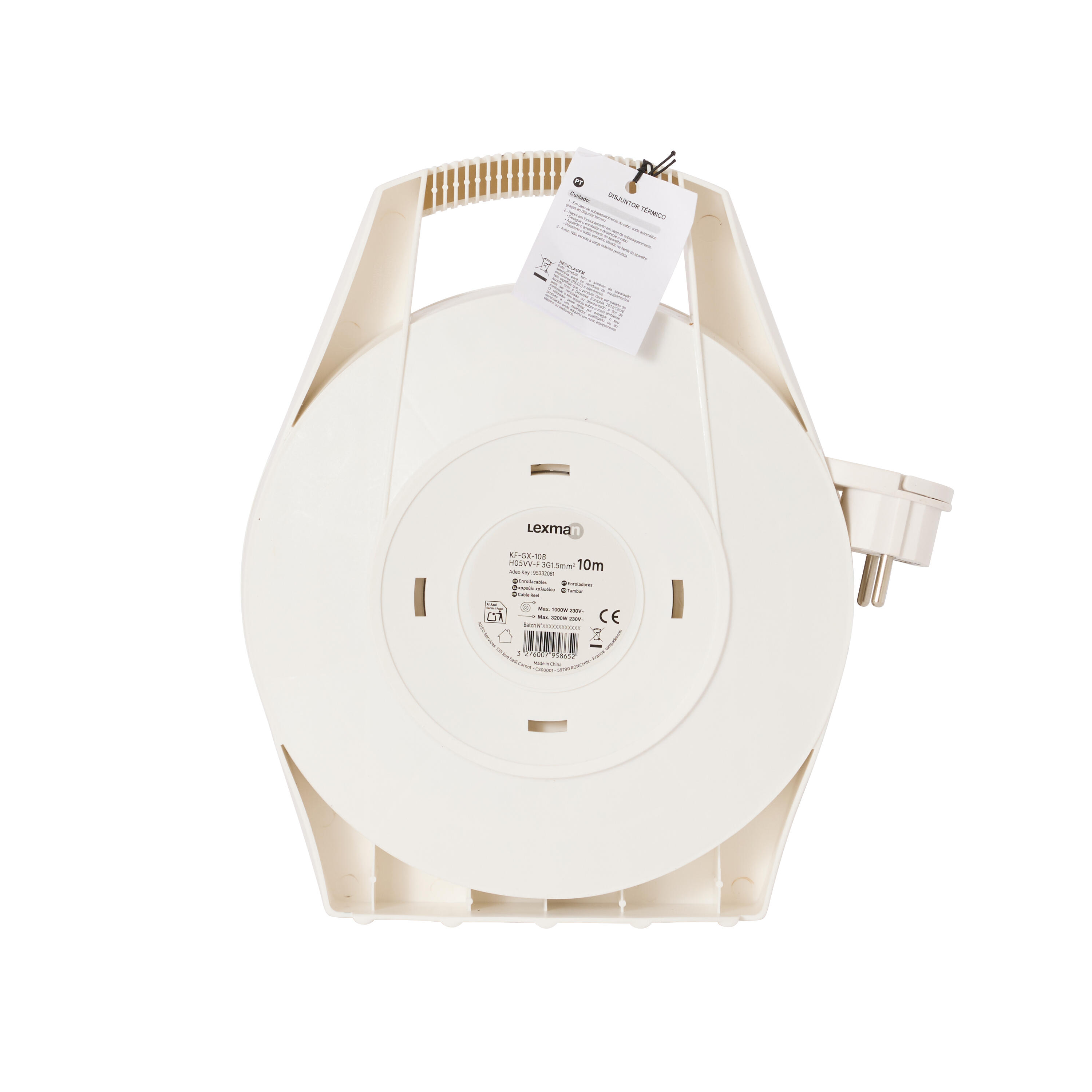 Enrolador LEXMAN 4 tomadas 3g1,5 H05-VVF 10metros branco/cinza - 3