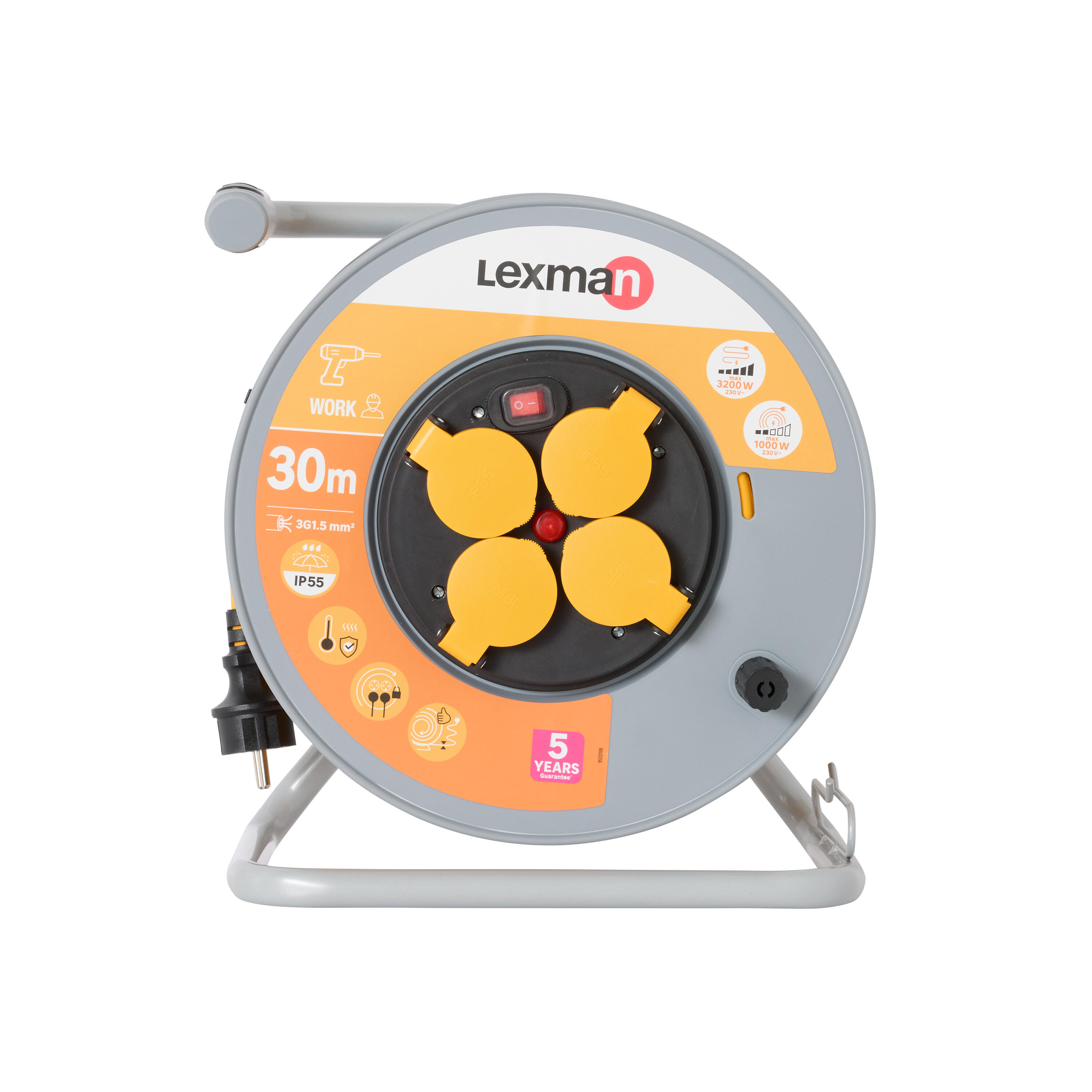 Enrolador LEXMAN exterior IP55 4 tomadas 3g1,5 H07-RNF 30metros branco/cinza - 12