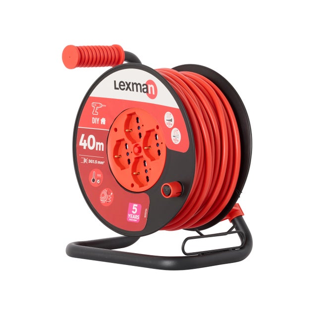 Avvolgicavo LEXMAN 40m cavo H05VV-F 3G1.5 mm² 4 prese universali spina 16A 2P+T per il bricolage