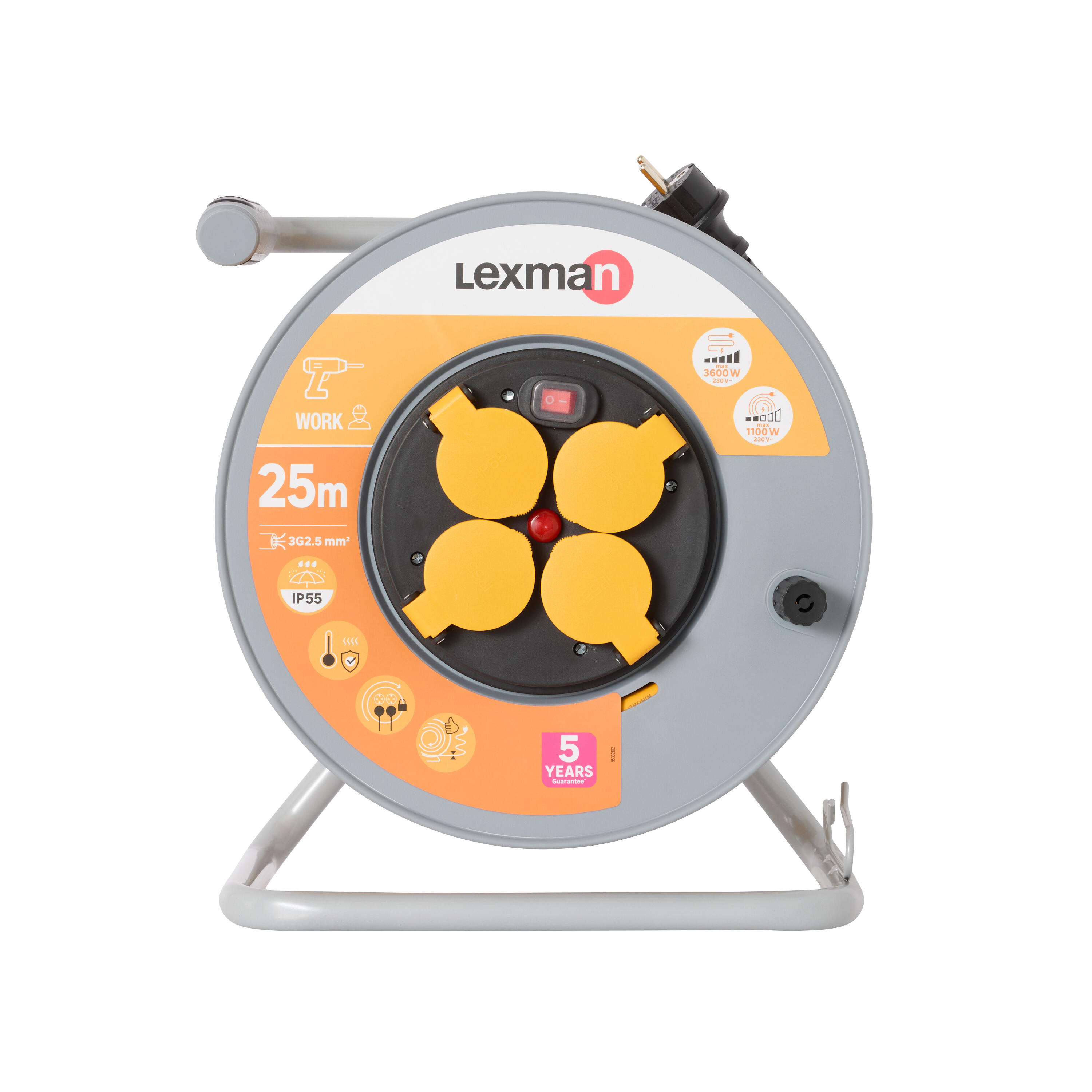 Enrolador LEXMAN exterior IP55 4 tomadas 3g2,5 H07-RNF 25metros branco/cinza - 12