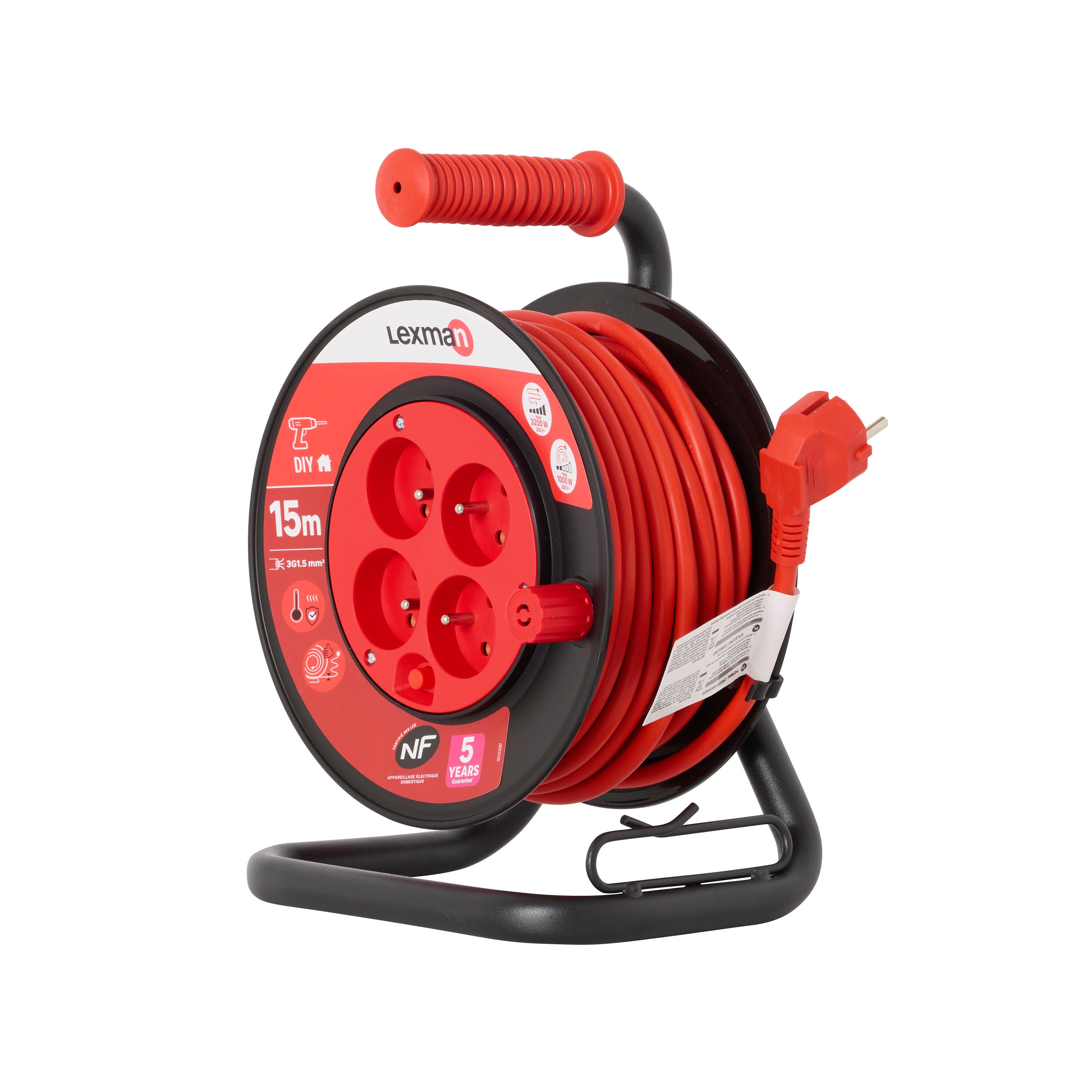 Enrouleur avec terre L.15 m H05VV-F 3G1.5 mm², LEXMAN - 3