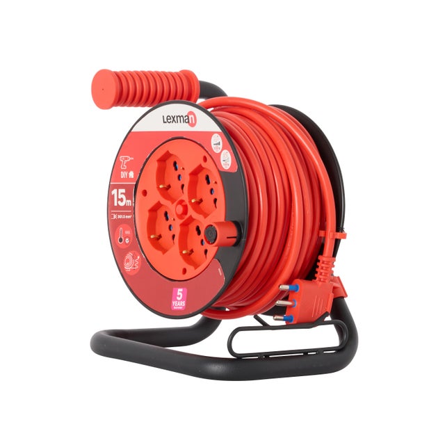 Avvolgicavo LEXMAN 15m cavo H05VV-F 3G1.5 mm² 4 prese universali  spina 16A  2P+T per il bricolage
