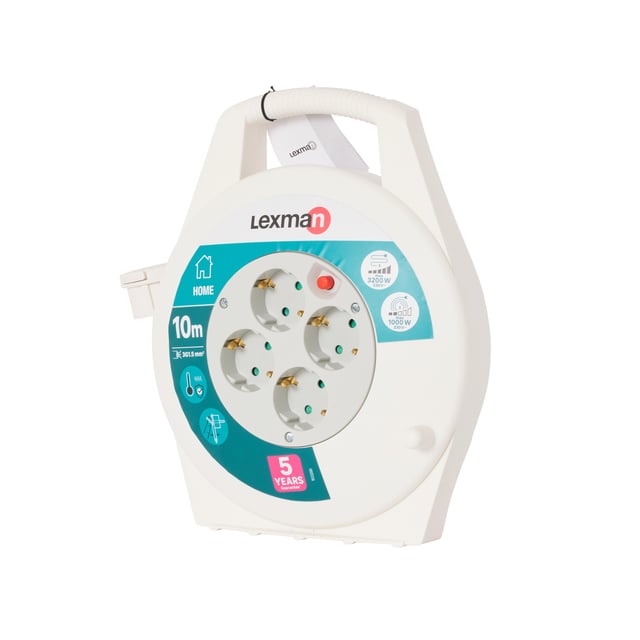 Enrolador LEXMAN 4 tomadas 3g1,5 H05-VVF 10metros branco/cinza