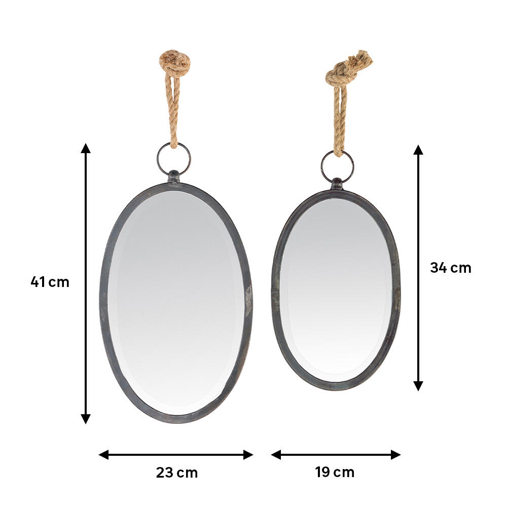 Set de 2 espejos enmarcado de pared ovalado Cordón metal negro  de 23 x 41 cm - 3