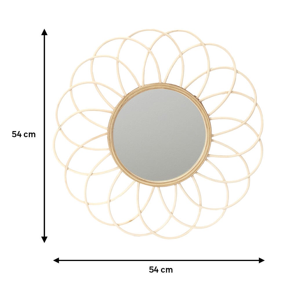 Espejo enmarcado de pared redondo mimbre beige  de 54 cm de diámetro - 4