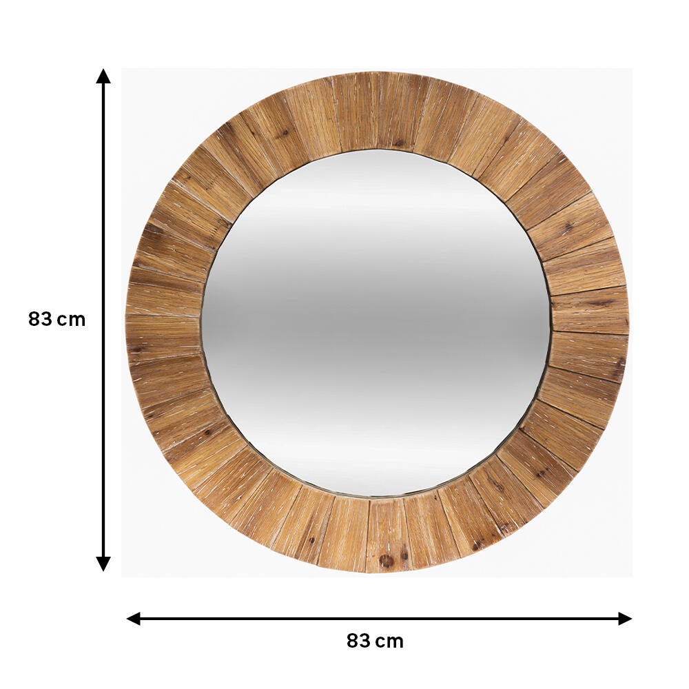 Espejo enmarcado de pared redondo Madera natural mate  de 83 cm de diámetro - 3