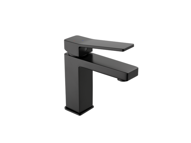 Rubinetto per lavabo a canna media getto laminare cristallino Studio nero levigato opaco SENSEA H 16 cm