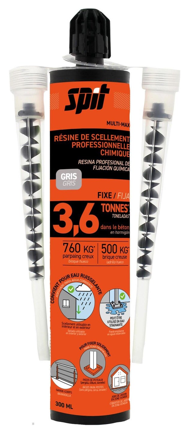 Cartouche de scellement chimique 300 ml gris + 2 buses - SPIT MULTI-MAX PLUS