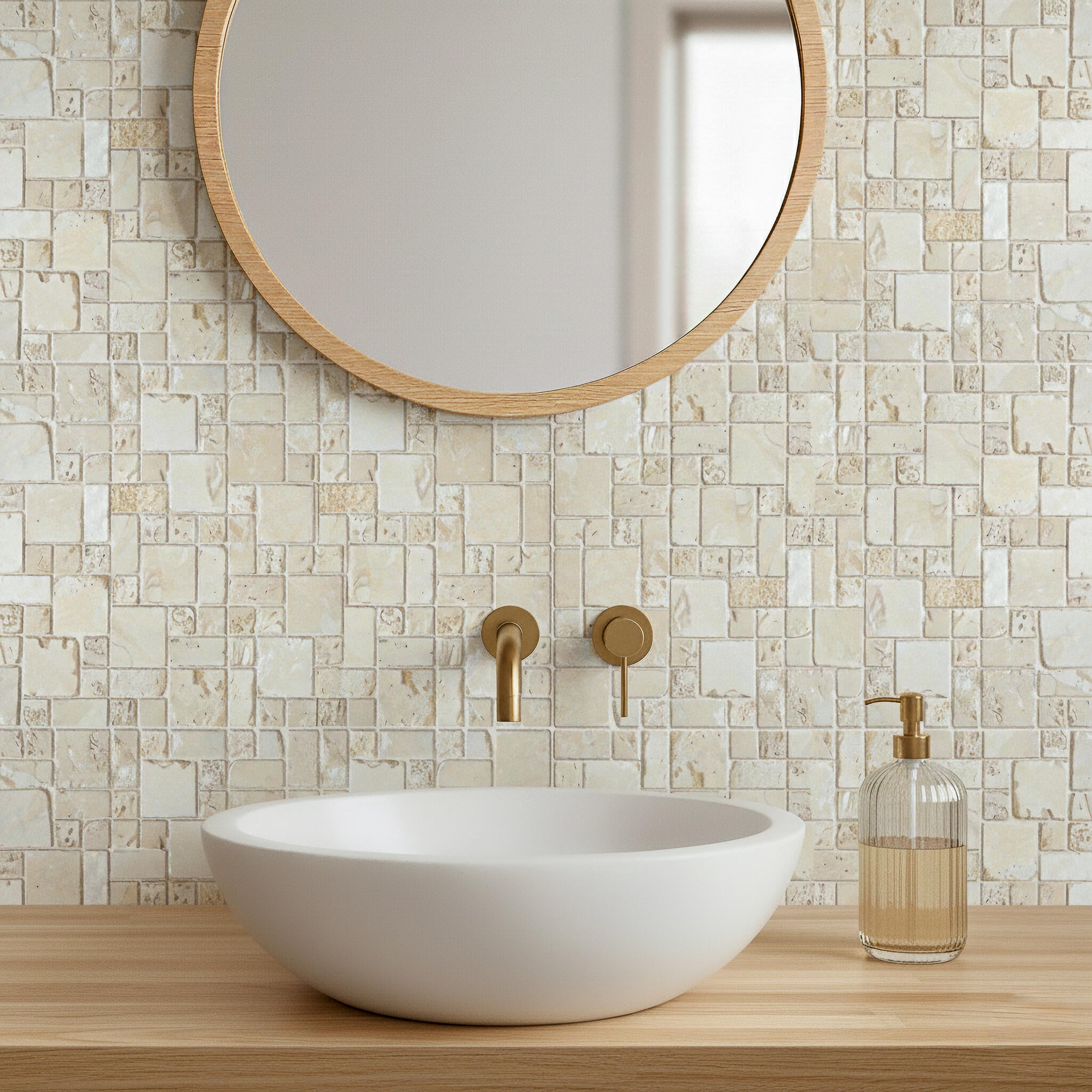 Mosaïque travertin effet pierre beige 30 x 30.5 cm - 2