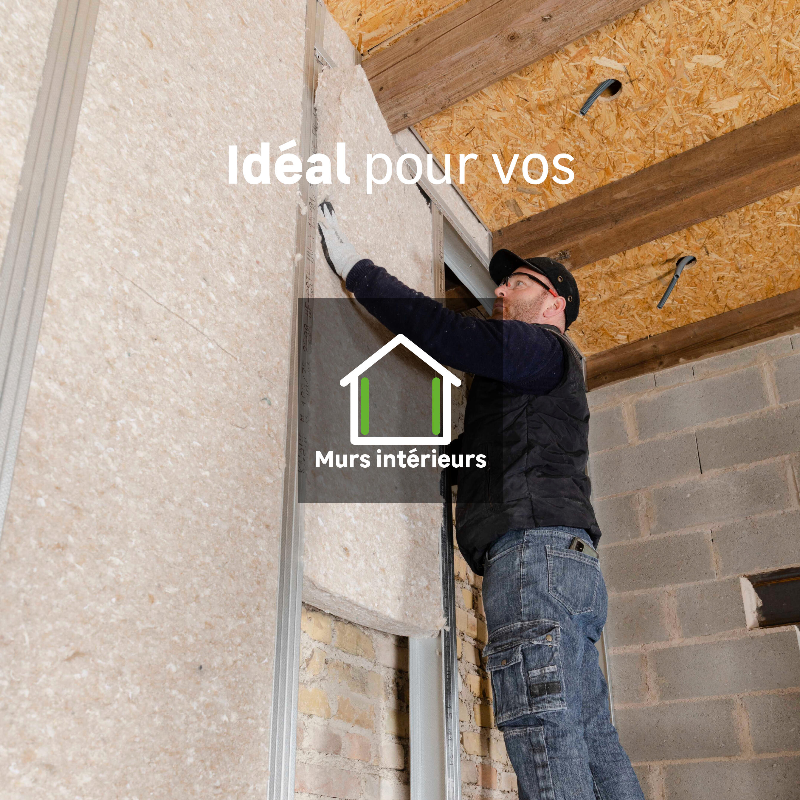 Lot 10 panneaux laine de verre mur ISOVER 032 kraft, Ep.75mm, 1.35x0.6m, R2.35 - 2